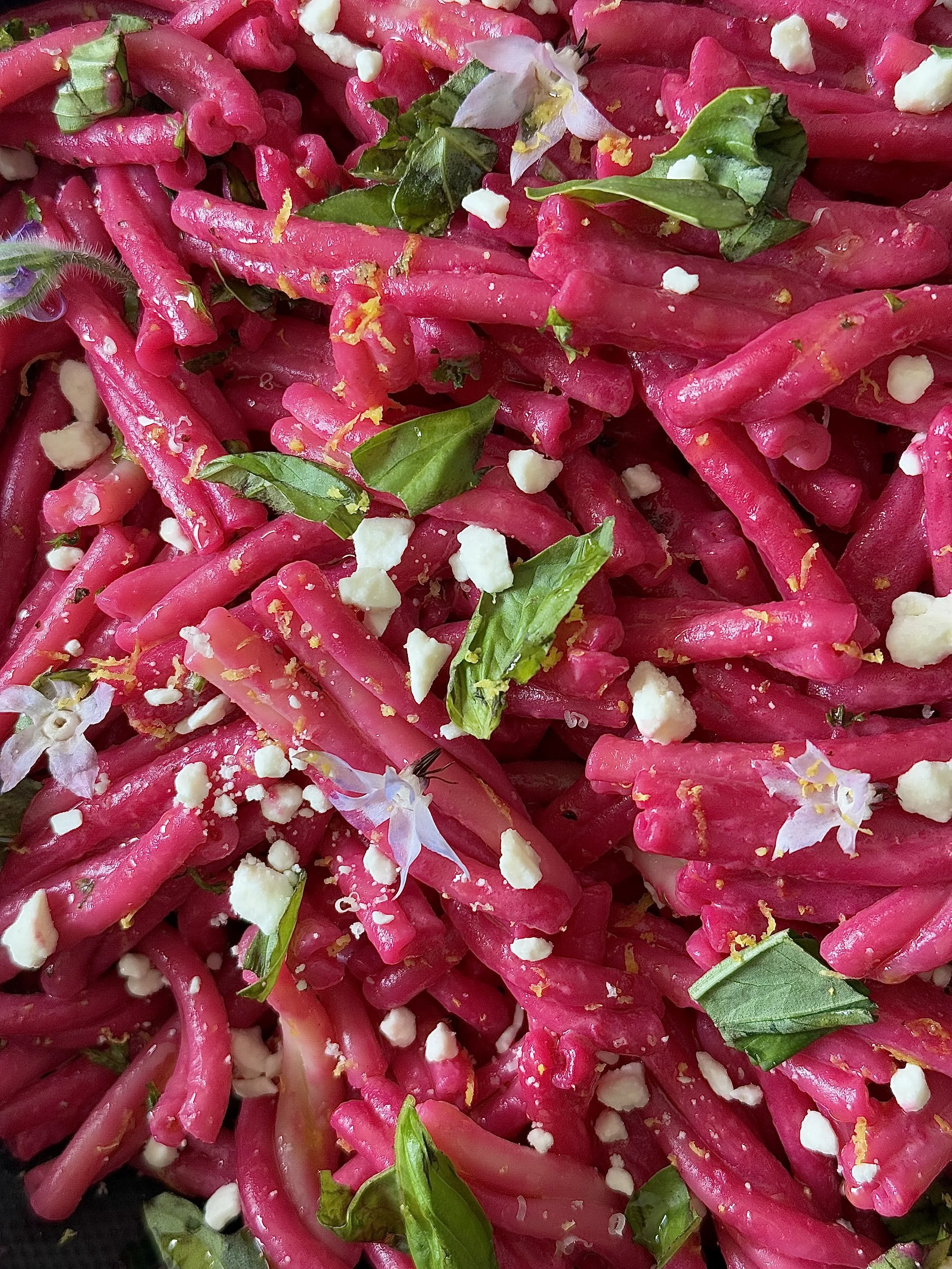 Roasted Red Beet Pasta with Lemon &amp; Feta Crumble
