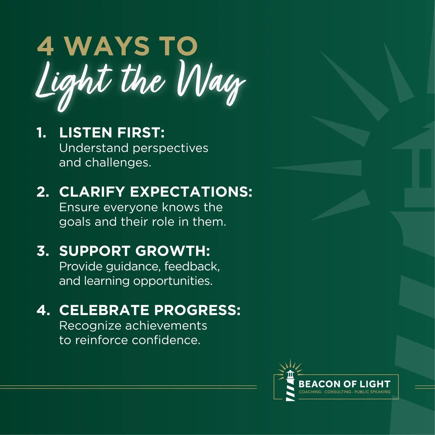 “As we work to create light for others, we naturally light our own way.” - Mary Anne Radmacher
 
Leadership isn’t just about telling people what to do. It’s about uplifting your team, creating clarity, and inspiring growth. Wh