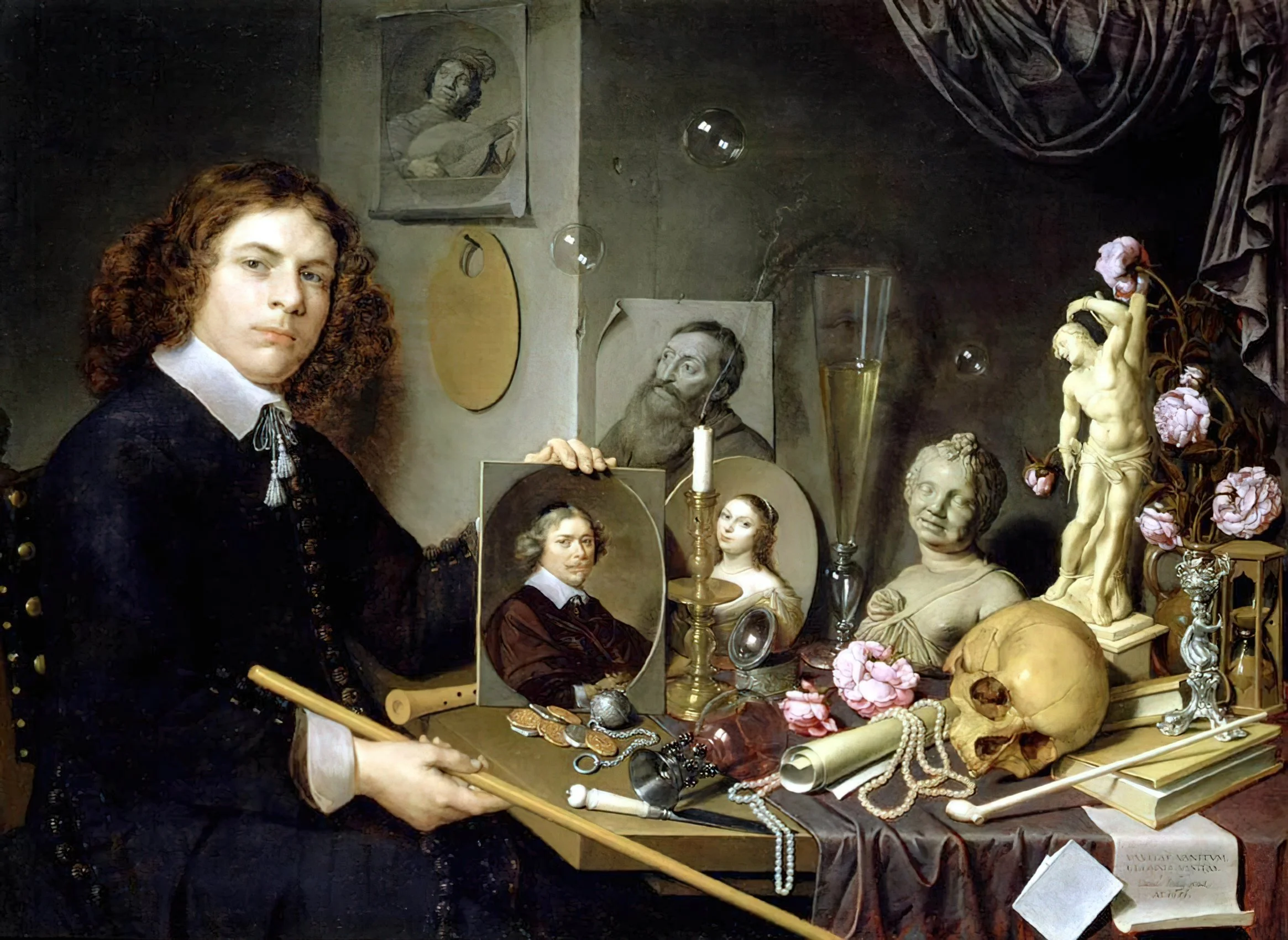 Self-Portrait with Vanitas Symbols by David Bailey- 1561-oil on panel