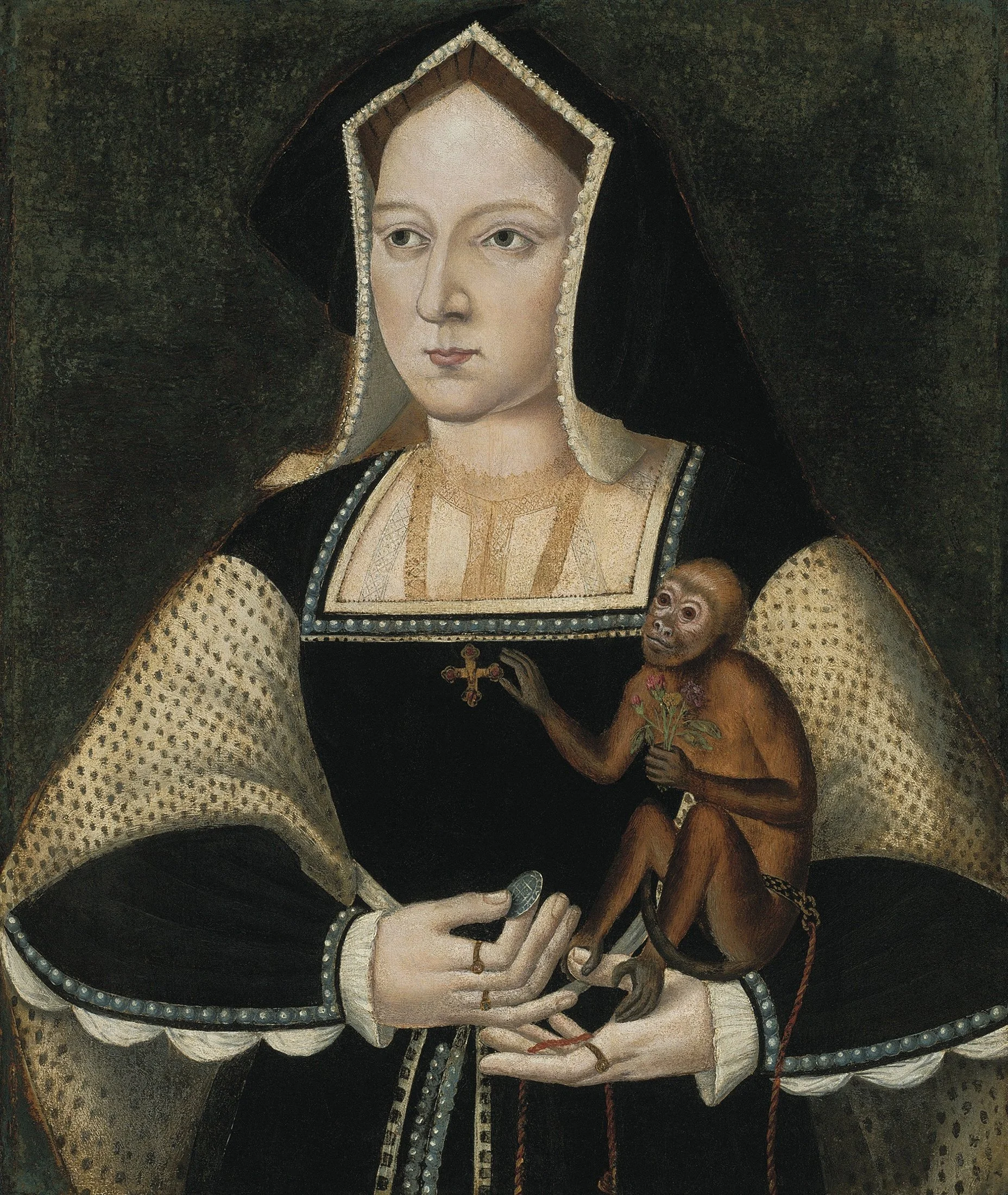Catherine of Aragon (1485-1536), by Southern Netherlandish painter and drawer Lucas Horenbout. Queen consort of England. This is the largest miniature of Henry VIII's first wife.