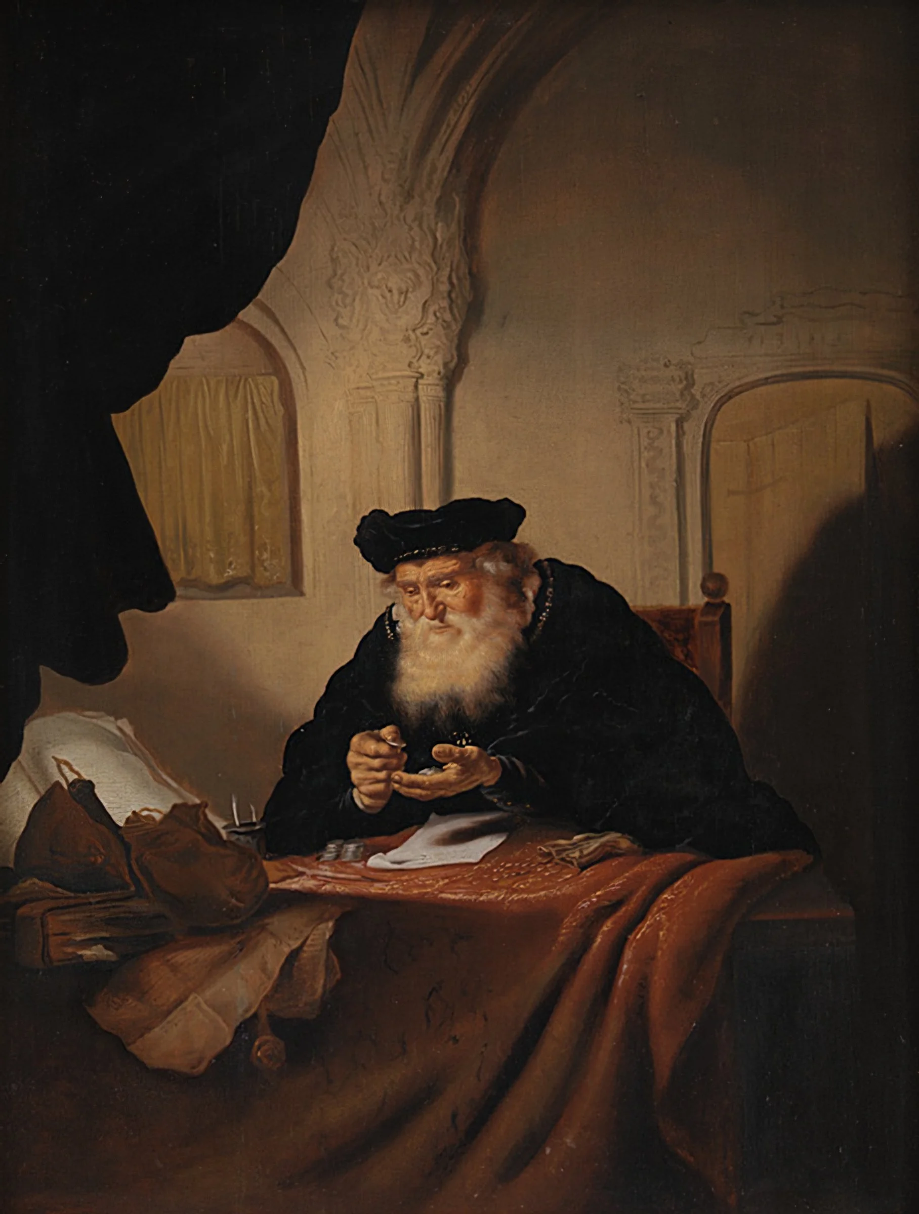 An Old Man Counting his Money by Salomon Koninck, 1635