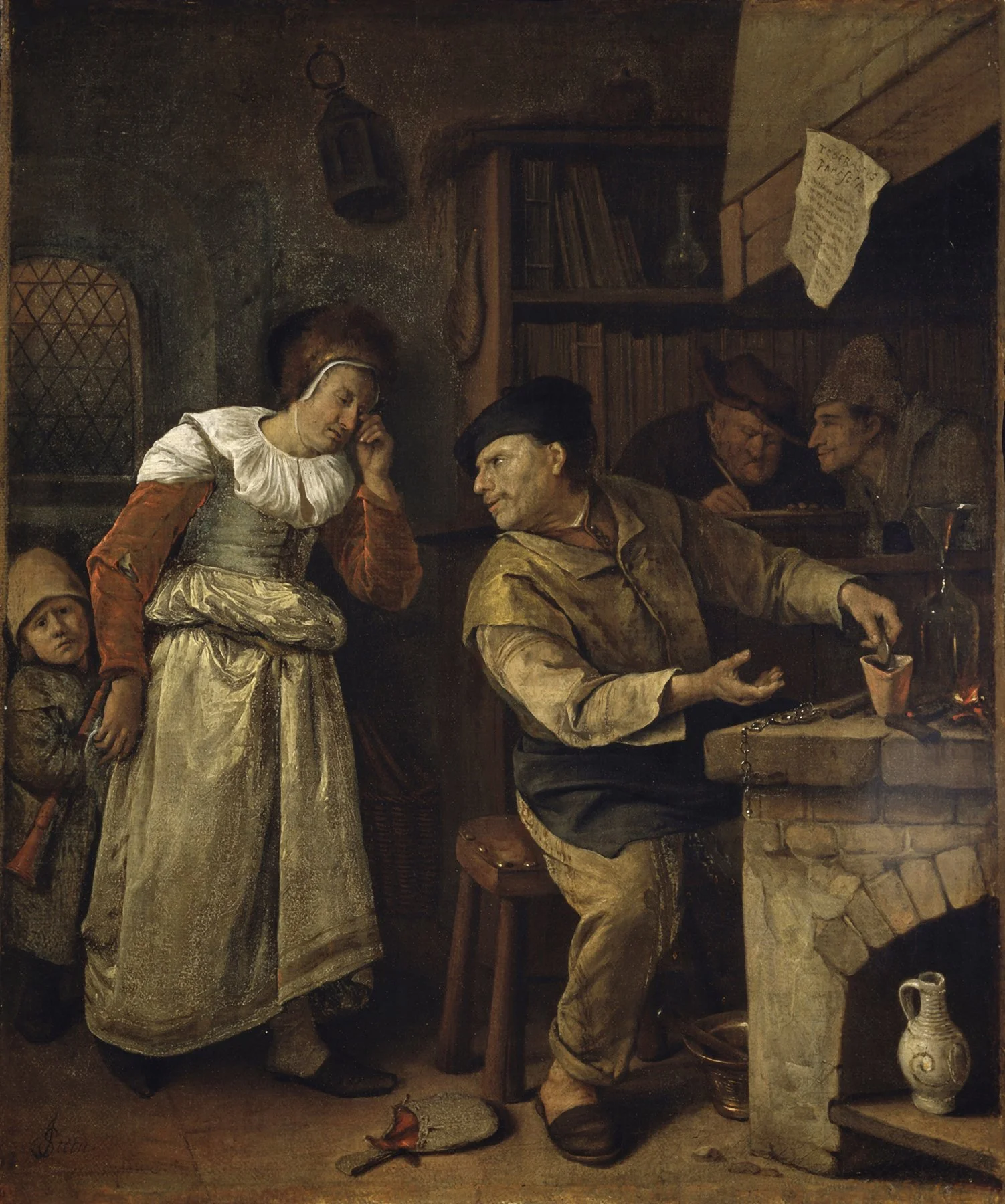 The Alchemist by Dutch painter Jan Steen. A Goldsmith Melting Down a Woman’s Jewellery in the Presence of a Notary