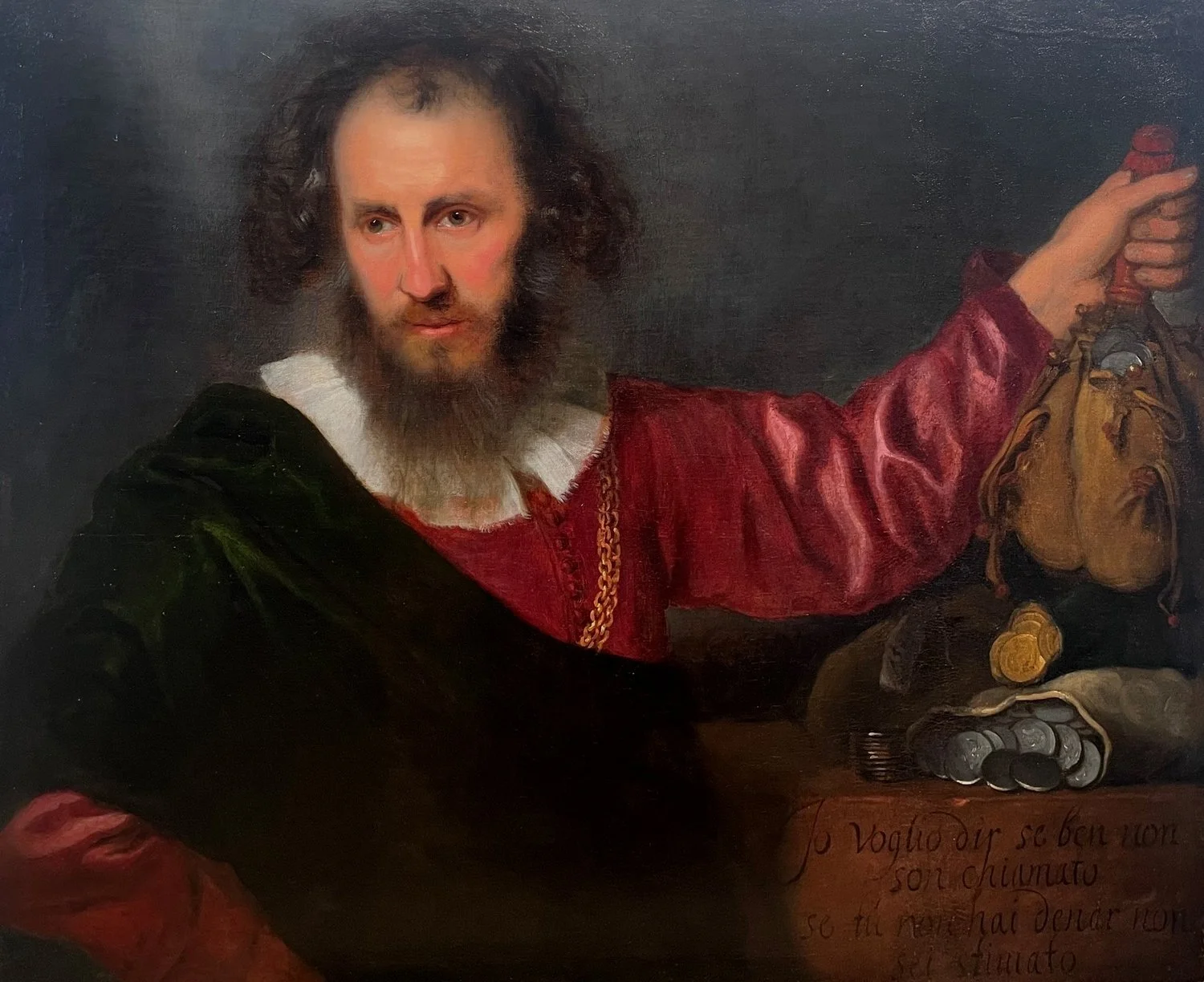 JOHANN ULRICH MAYR-Allegory of Greed (or Reality)
Inscribed in the lower right in Italian: Jo voglio dir se ben non son chiamato se tú non hai denar non sei stimato (I would like to say, even though I have not been asked to do so, that if you don’t h