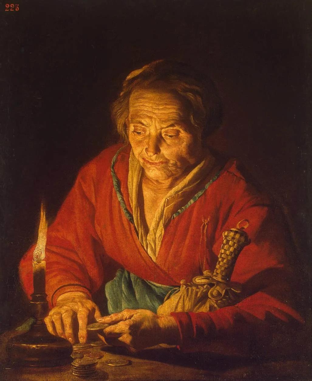 Old Woman by Candlelight, by Dutch-Flemish painter and drawer Matthias Stom, 1630–1640.