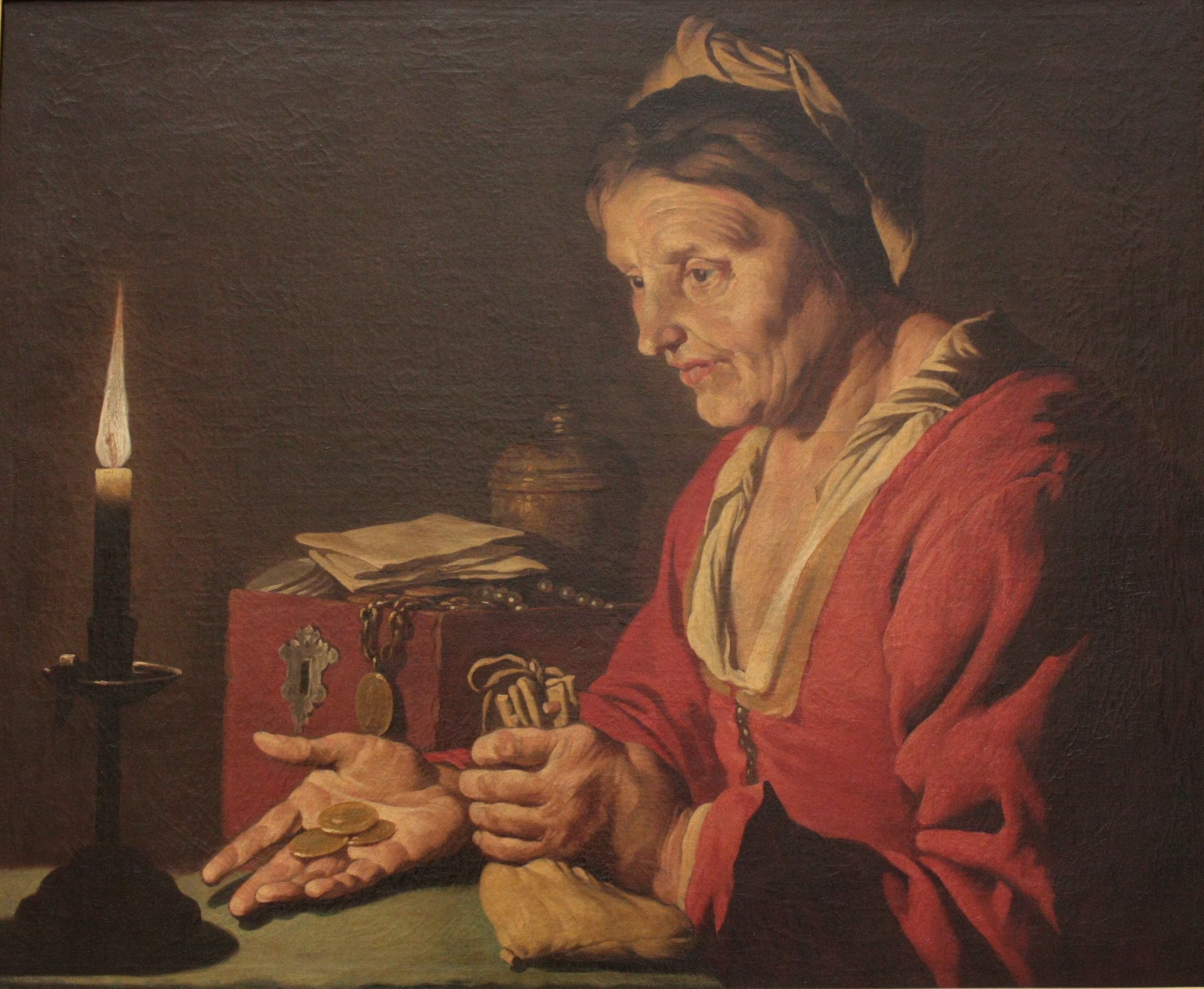 L'avarice by Dutch / Flemish painter Matthias Stom. This oil on canvas was painted in the 17th century.