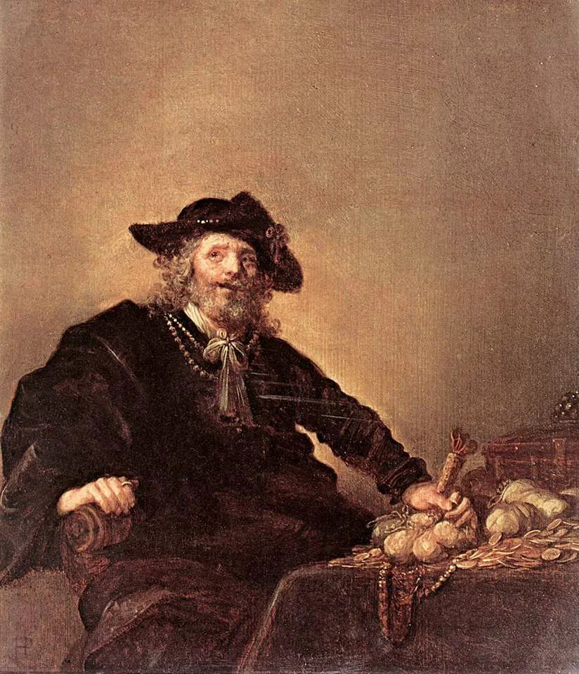 The Miser by Hendrik Gerritsz Pot-circa 1640s- oil on panel