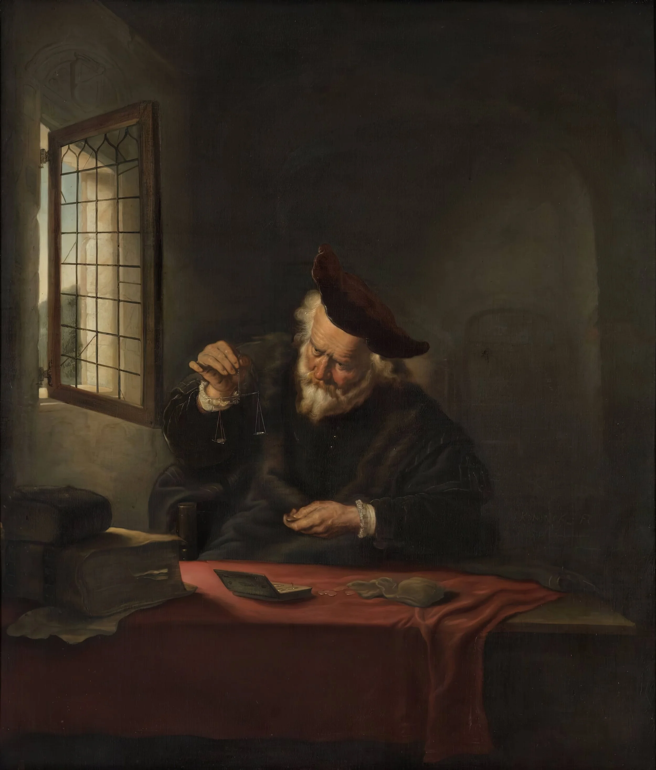 The gold-weigher by Salomon Koninck. 1654 Oil on Canvas