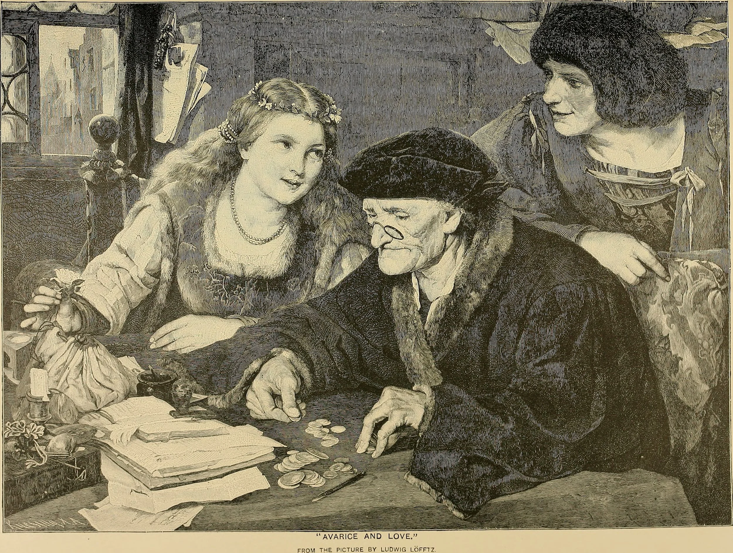 Avarice and Love by Ludwig von Löfftz. 1888.
