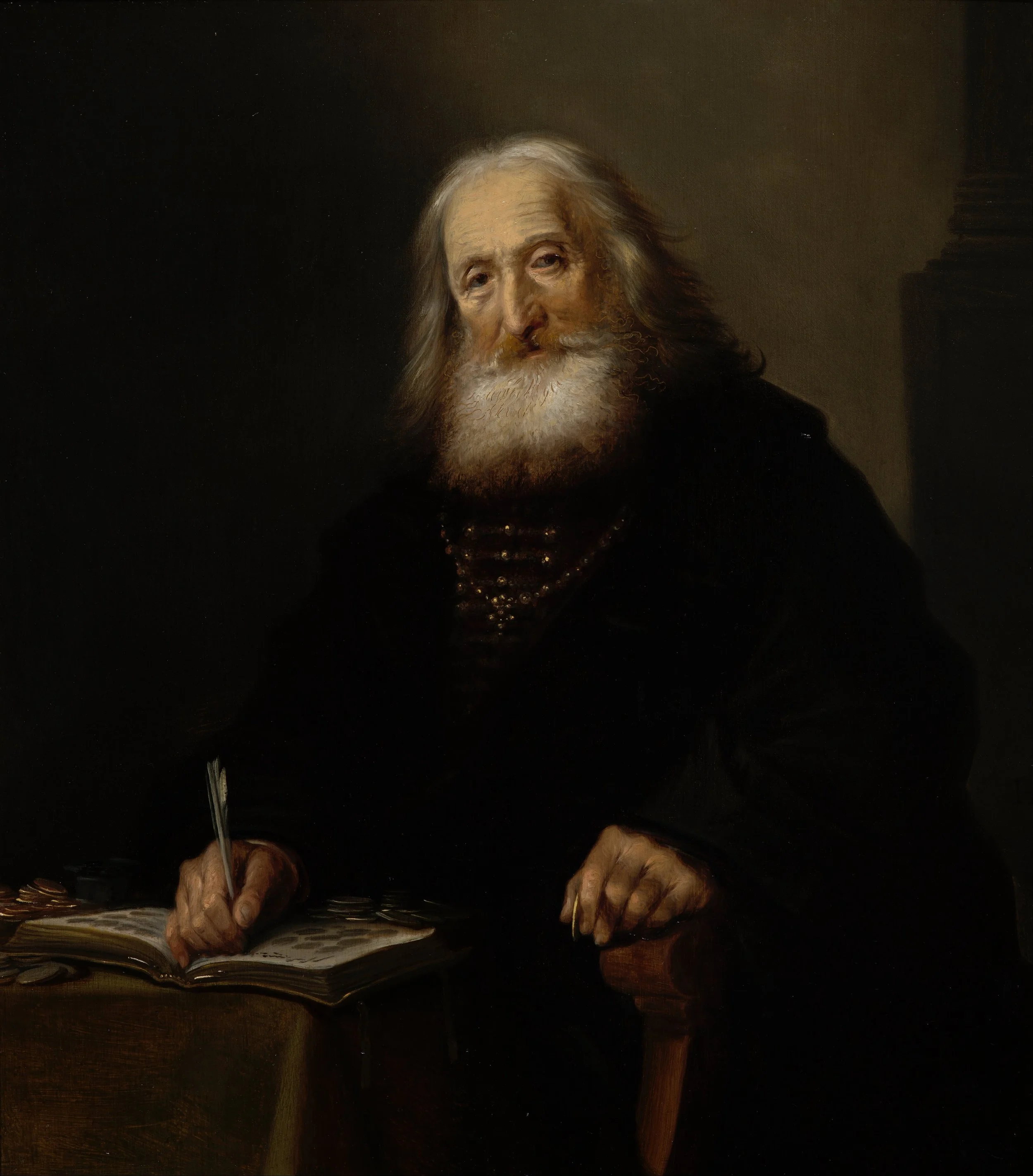 The Coin Collector by Dutch painter, drawer and miniaturist Hendrik Gerritsz Pot, painted about 1655.