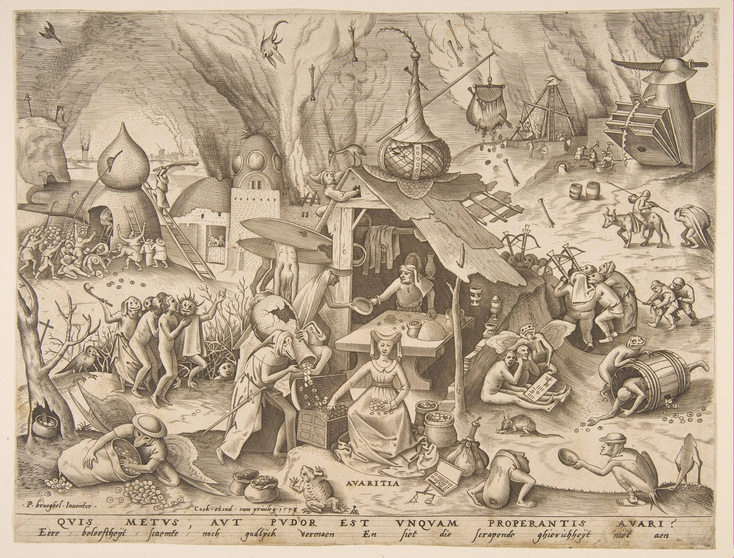  Avarice (Avaritia), from the series The Seven Deadly Sins. An engraving from 1558 by Flemish painter, drawer and printmaker Pieter Bruegel the Elder.