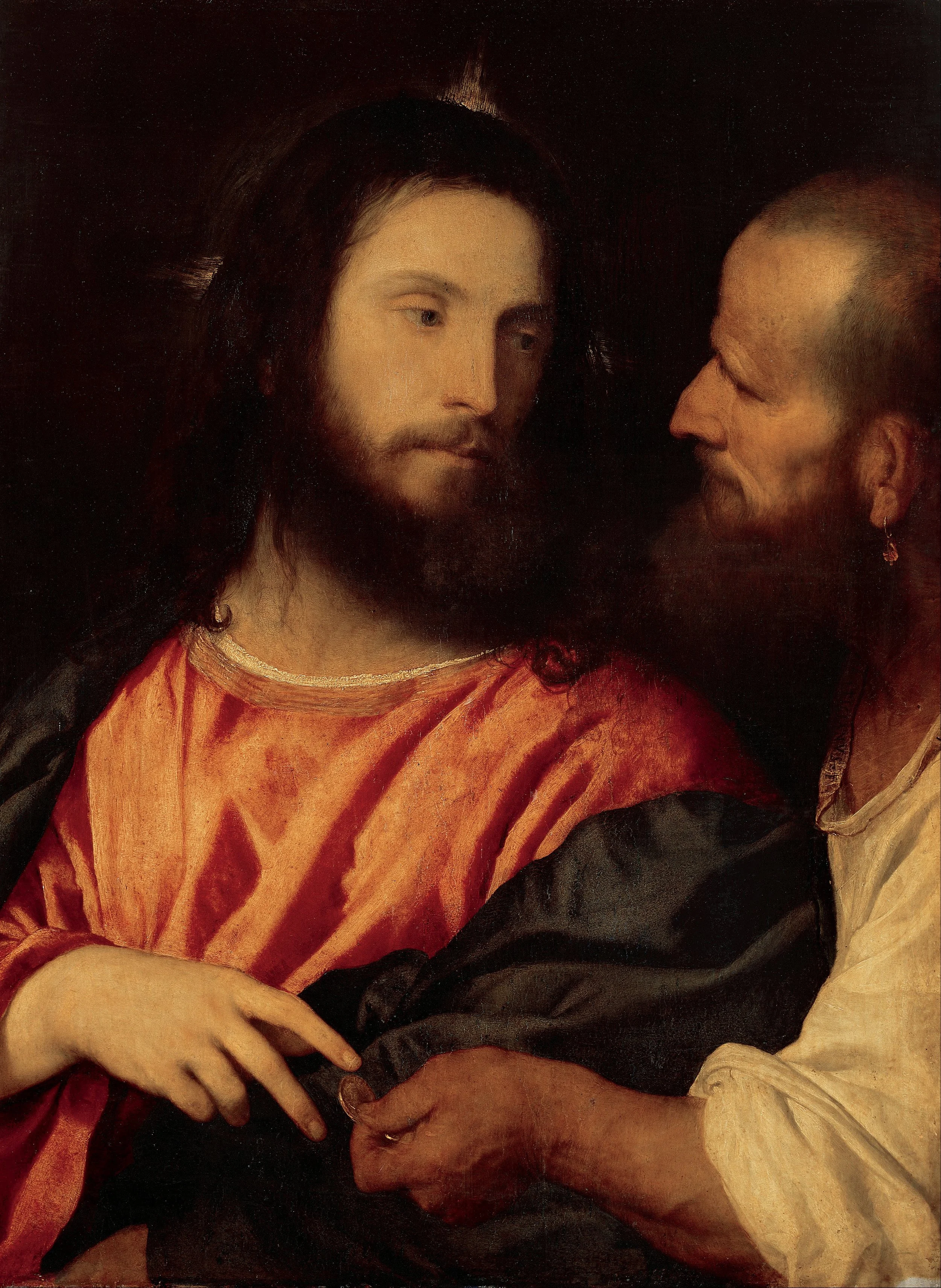 The Tribute Money (Italian: Cristo della moneta, lit. 'Christ of the coin') is a panel painting in oils of 1516 by the Italian late Renaissance artist Titian, now in the Gemäldegalerie Alte Meister in Dresden, Germany. It depicts Christ and a Pharise