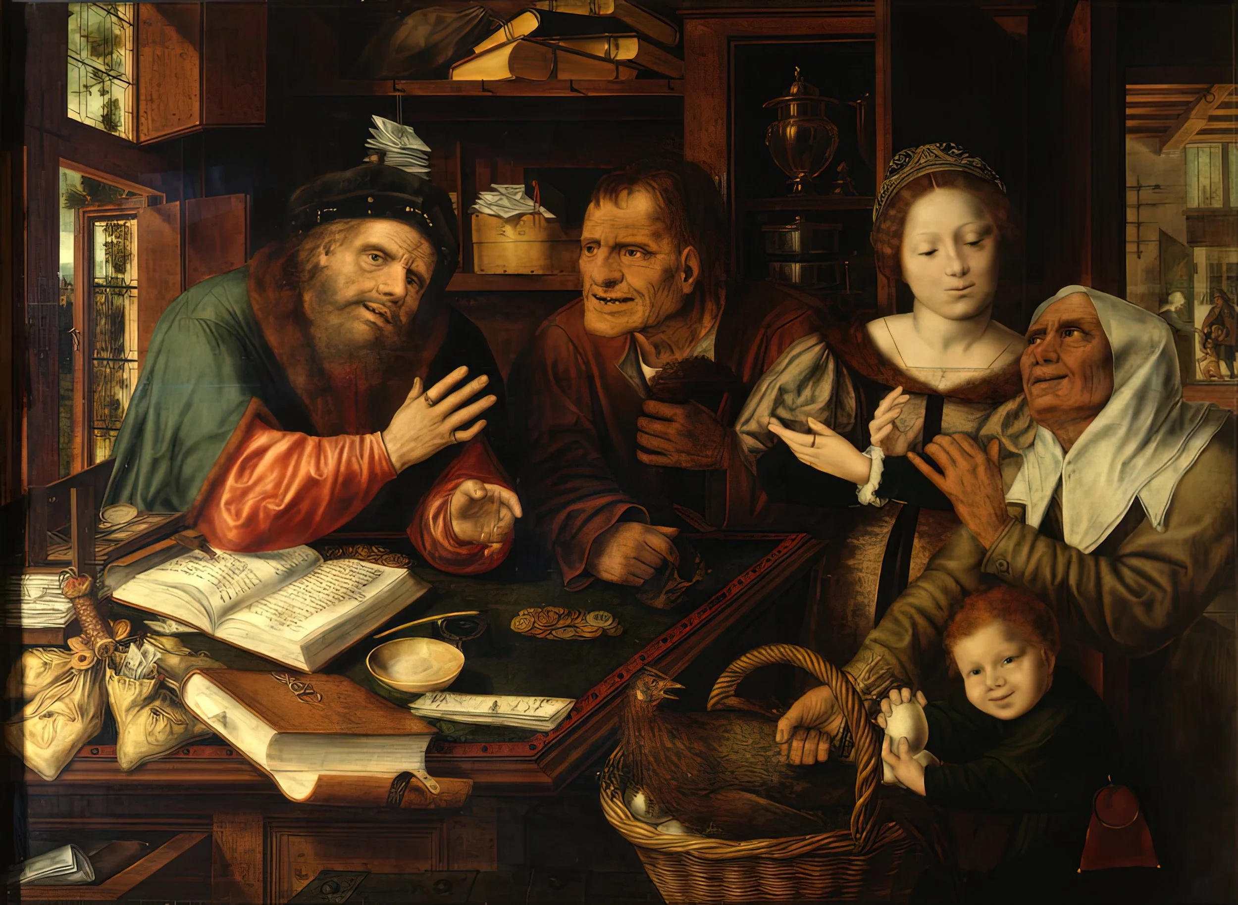 At the tax collector's office by Flemish paintger Jan Matsys- 1539- Oil on Oakwood