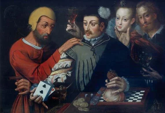 The Cardsharp by Southern Netherlandish sculptor, painter,drawer and cartographer Pieter Pourbus, circa 16th century.