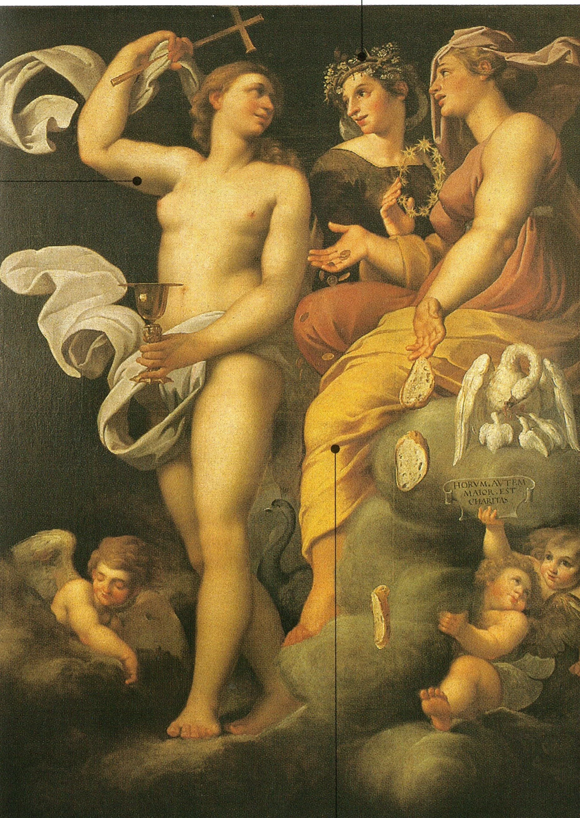 Allegory of the theological virtues by Italian painter, printmaker, drawer, architectural draftsperson and graphicdesigner Annibale Carracci, 17th century.