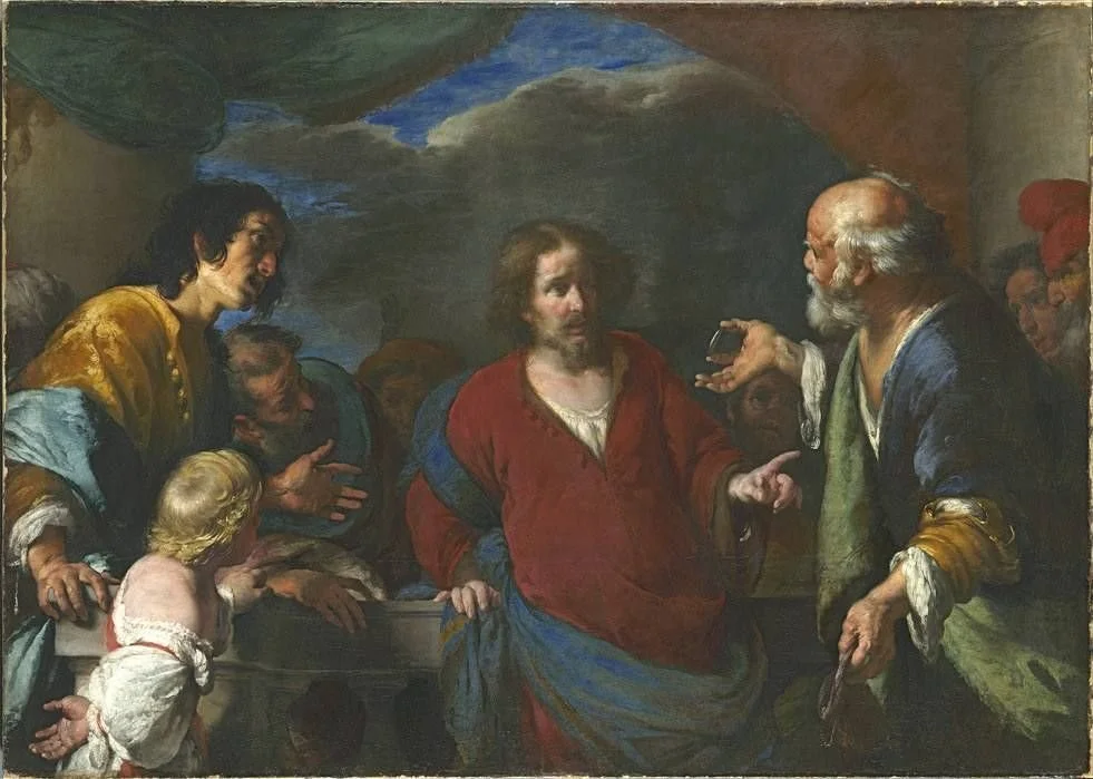 The Parable of the Interest Penny by Italian painter Bernardo Strozzi, circa 1620.