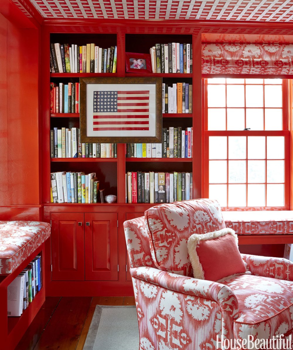  This Connecticut country house library is the definition of bold. &nbsp;And if you don't like it, you can go home. &nbsp;Kidding aside, I would love to have a client as adventurous as this with color.  Image via  House Beautiful  