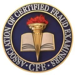 Association of Certified Fraud Examiners Logo featuring an open book and torch with hyperlink.