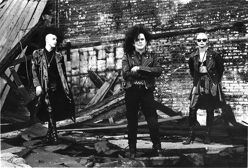 Ex-VoTo band members Dee Madden Larry Rainwater and Linda Patti filming If I Never music video 1989 deathrock scene Los Angeles