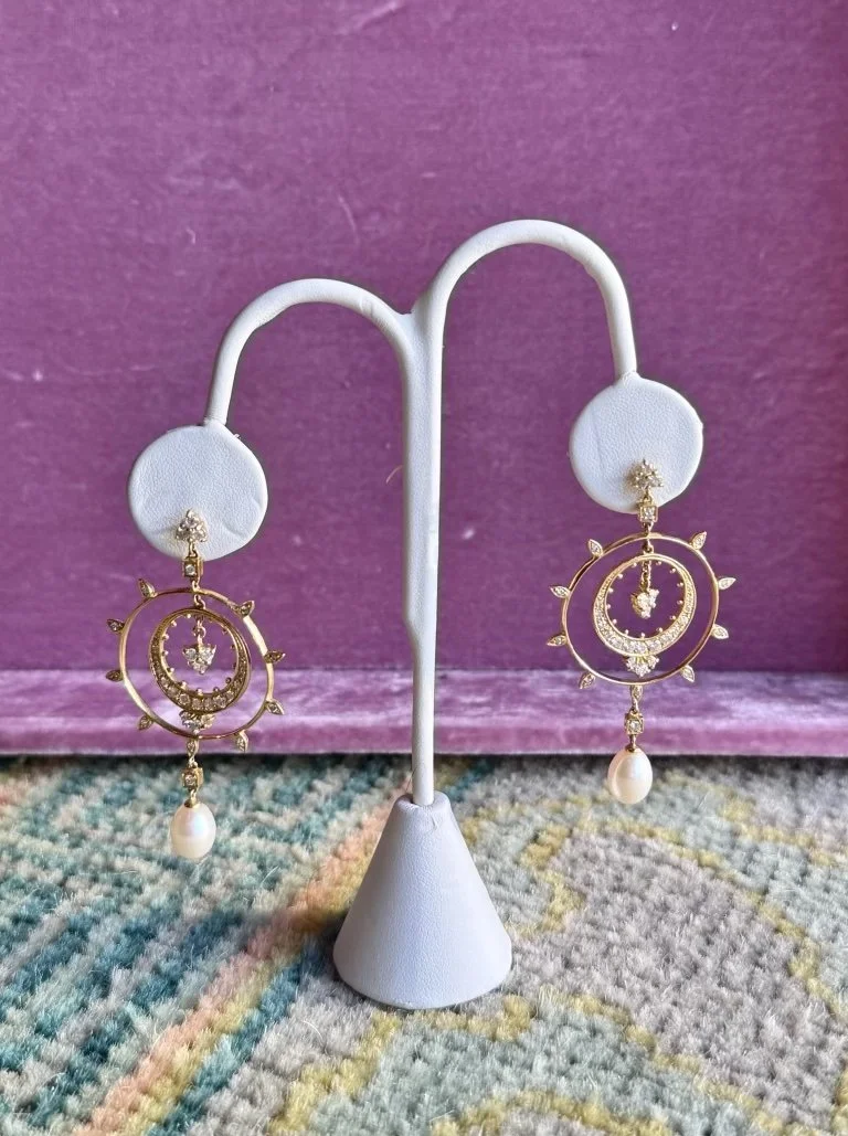 Diamond and Pearl Dangle Earrings