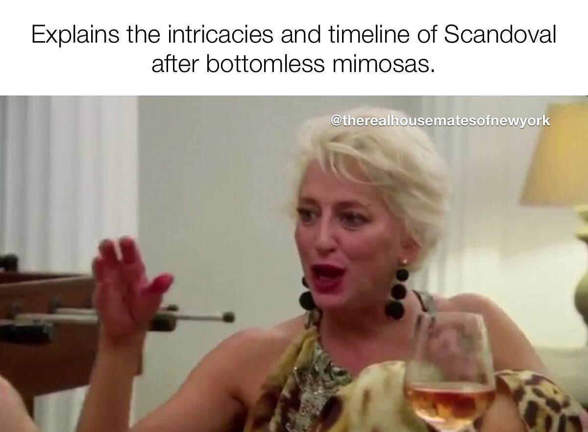 Slurred Dorinda speech and all. 

#pumprules #vanderpumprules #rhony #dorindamedley #realhousewivesofnewyork #bravotv #mimosas #bottomlessmimosas #listenhere #scandoval #teamariana #podcasters #realhousematesofnewyork