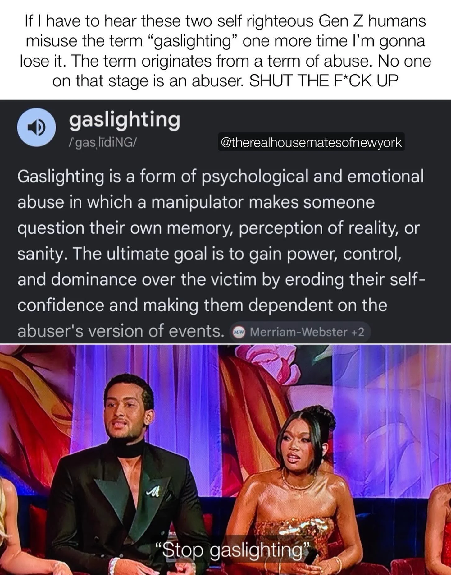It&rsquo;s very clear that these two have never been in an actual abusive relationship and from someone who has and has experienced it. They need to STFU 

#southernhospitality #gaslighter #stfu #privilage #domesticviolence