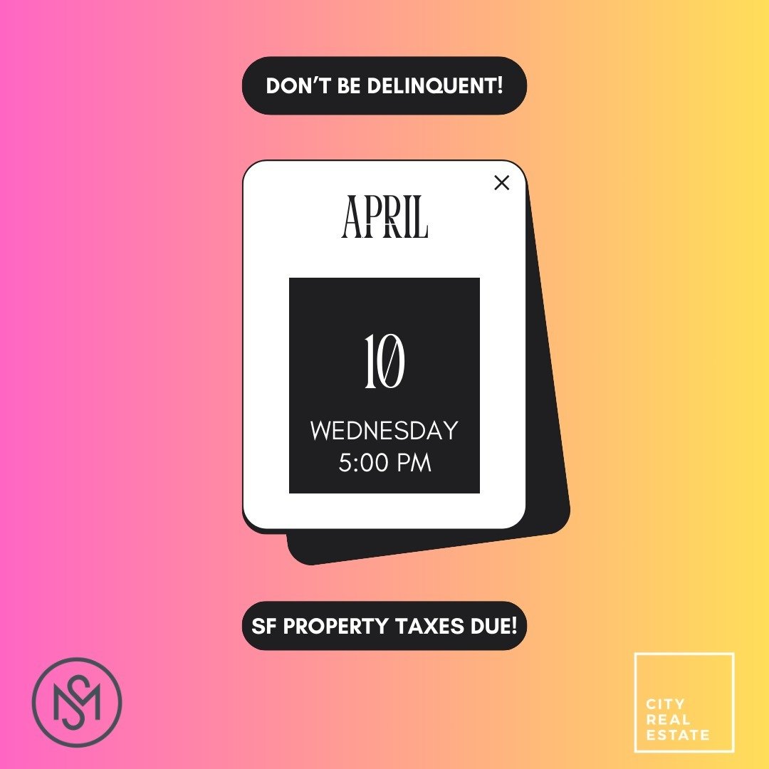 Attention San Francisco homeowners! Don't forget&mdash;your second installment of property taxes are due by 5:00pm this Wednesday, April 10. Ensure your payments are in on time to avoid any penalties. Link for payment in bio!

#sanfranciscopropertyta