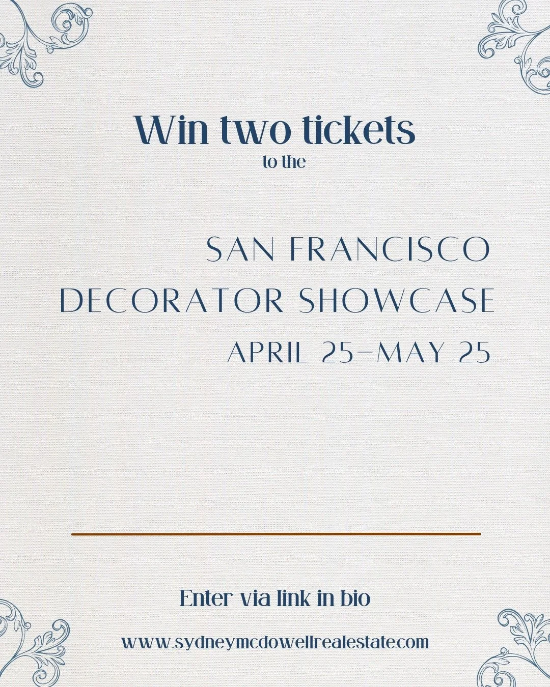 ✨ GIVEAWAY ✨

I&rsquo;m giving away two tickets to the San Francisco Decorator Showcase, one of my favorite design events in the city.

Each year, the San Francisco Decorator Showcase transforms a remarkable home, and this year&rsquo;s residence is a