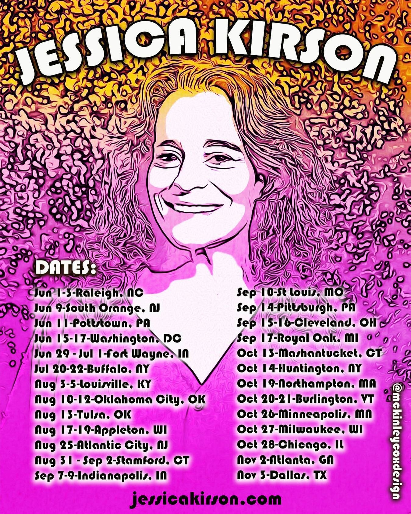 I am on tour!!! So many dates go on sale today!! All of these cities have sent requests for me to come there so nows your chance to get your tickets!! JessicaKirson.com ❤️❤️❤️

Poster by @mckinleycoxdesign