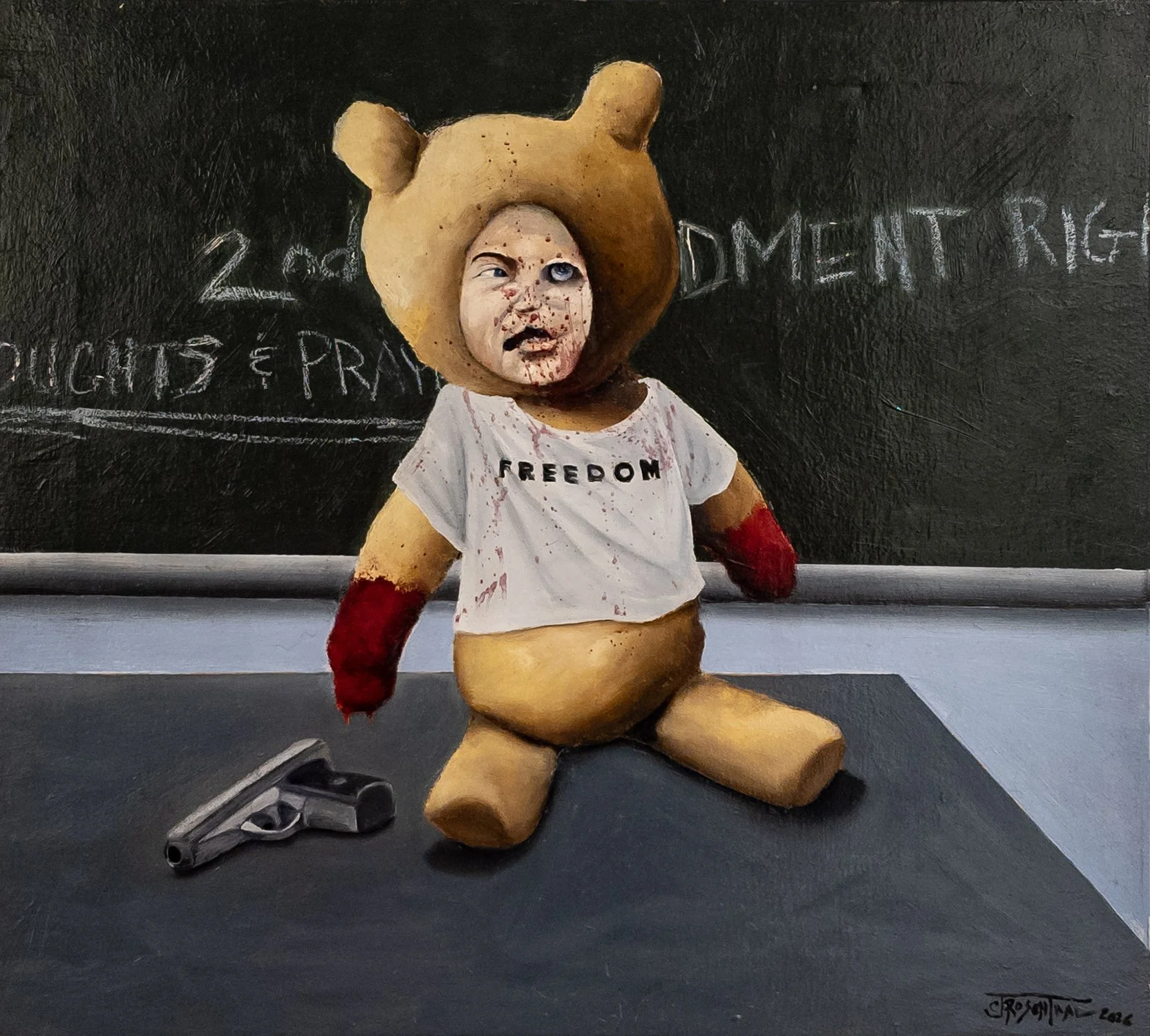 Detention, 2026, oil on canvas, 20"x22"