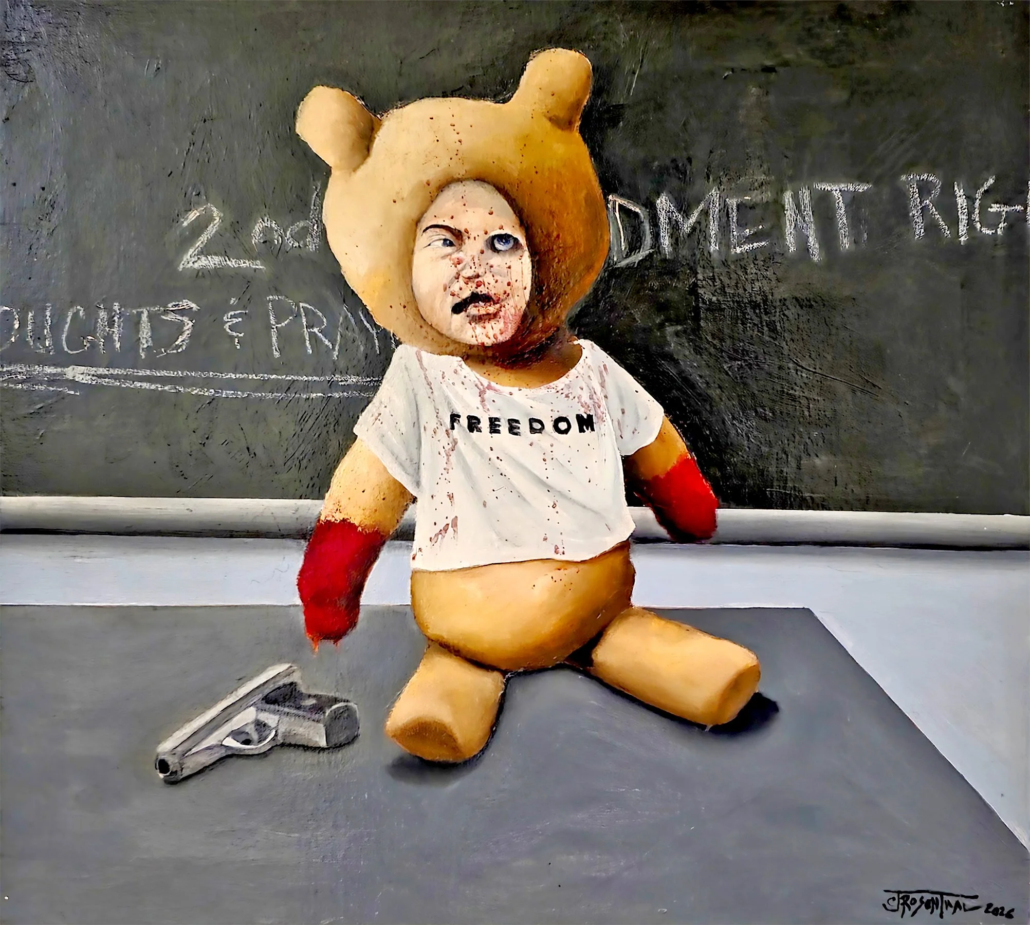 Detention, 2026, oil on canvas, 20"x22"