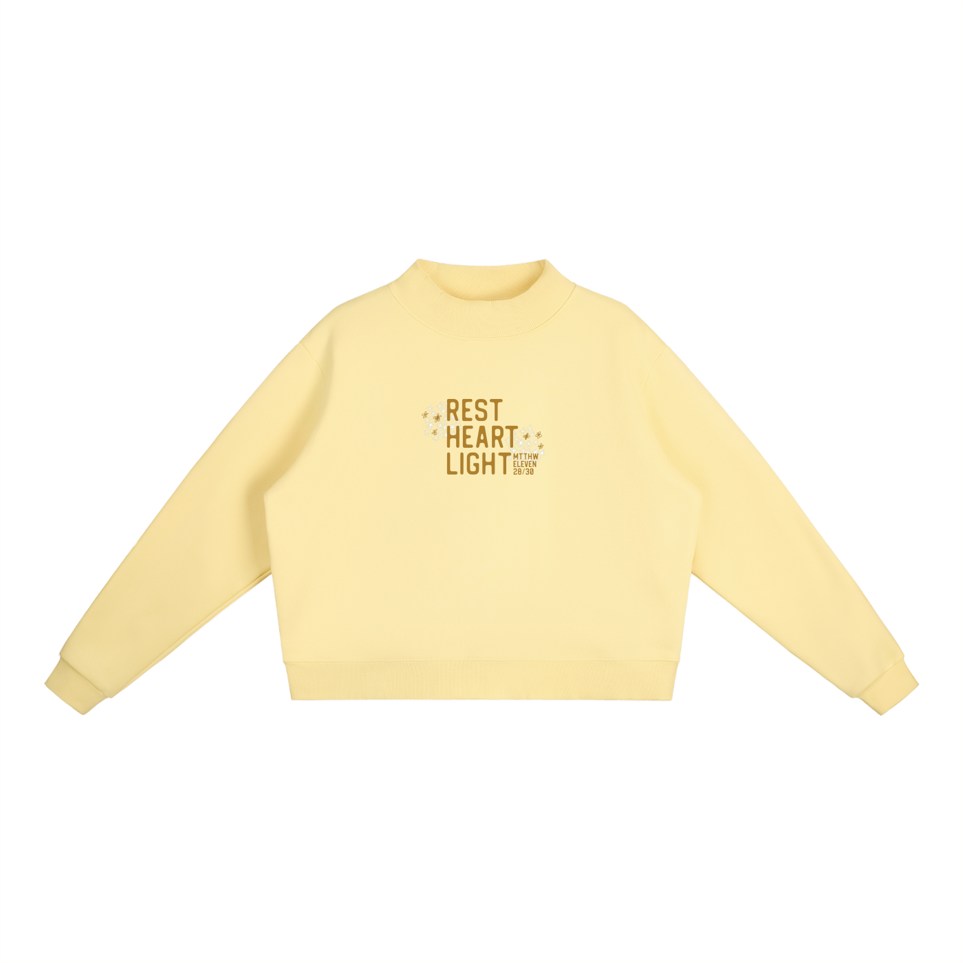 Rest. Heart. Light. Essential Fleece Mock-Neck Crew Sweatshirt