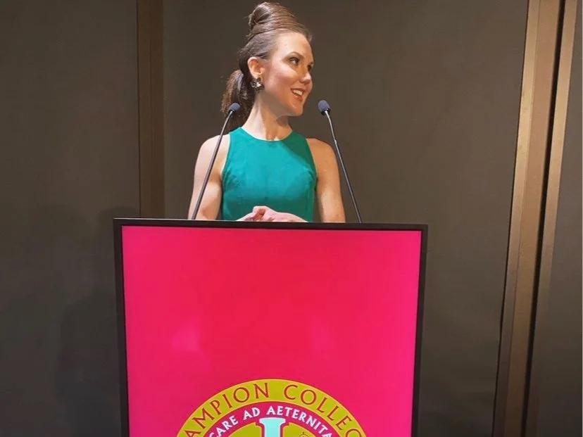 Jo Hayes MC'ing the Campion College Capital Appeal Dinner, at NSW Parliament