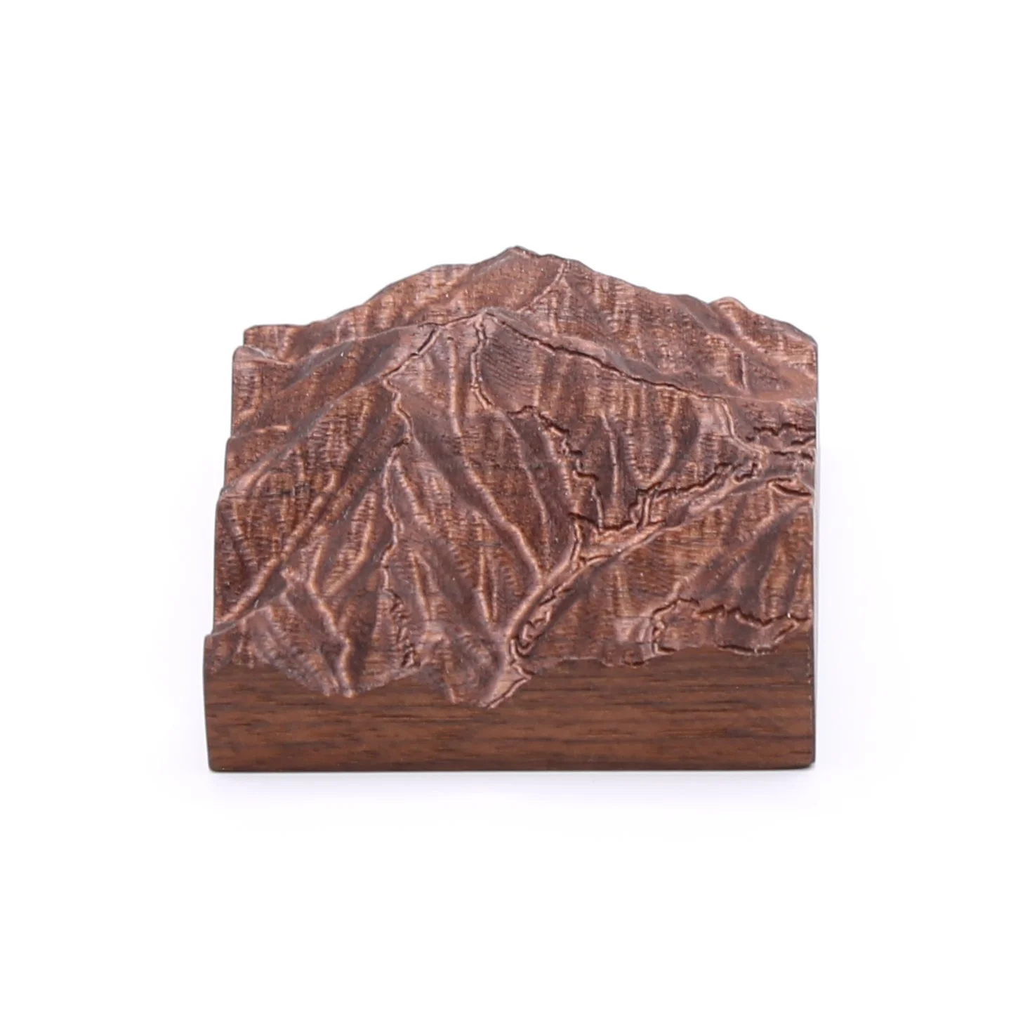 Solid walnut Mount San Jacinto topographic model with detailed carved terrain and etched hiking trails.