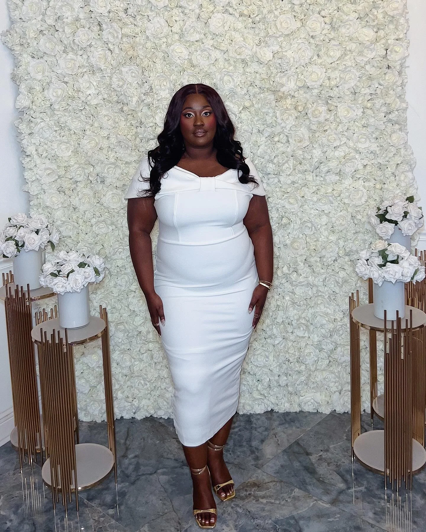 Theme: Classy 🤭🤍

Hair: @dolcemateowigs 
Dress: @clubllondon 
Shoes: @fashionnova 
Makeup: Me 😏

#midsizefashion #weddingguestdress #allwhiteaffair #thewhiteway #whitebymyside #outfitinspo