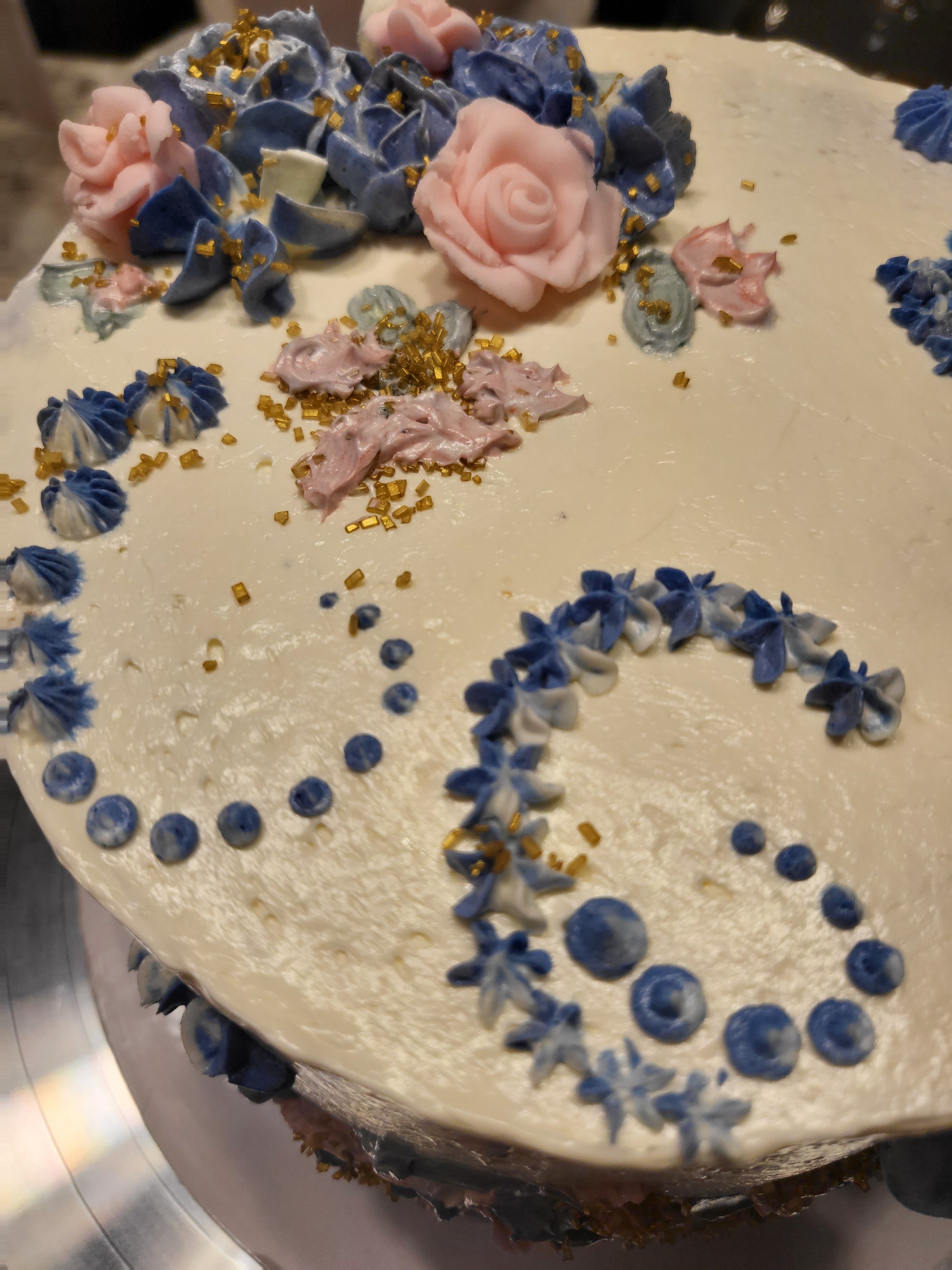 Custom Watercolor Painted Birthday Cake with Gum Paste Flowers