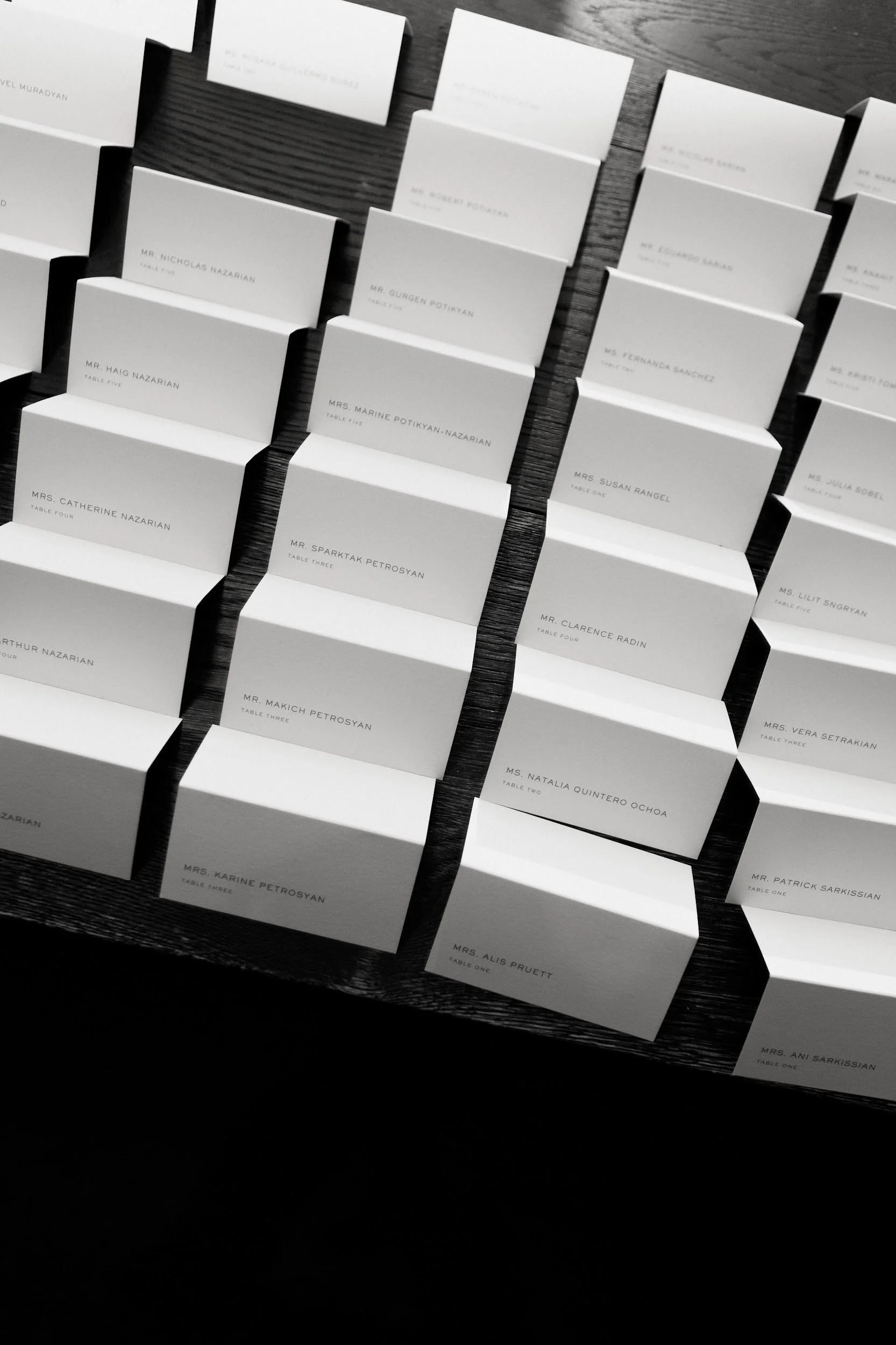 Place cards at Los Angeles restaurant wedding