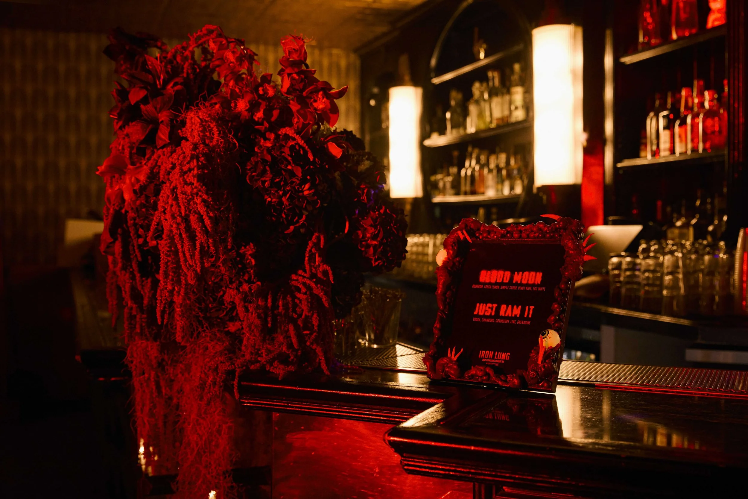 Cocktail bar styling at a red carpet event designed by a celebrity event planner.