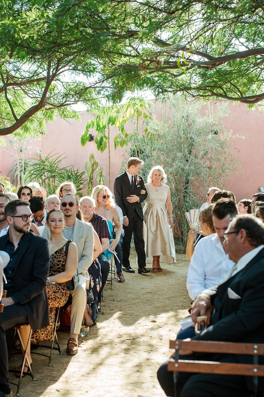 Wedding guests gathered for an intimate restaurant ceremony in Los Angeles.