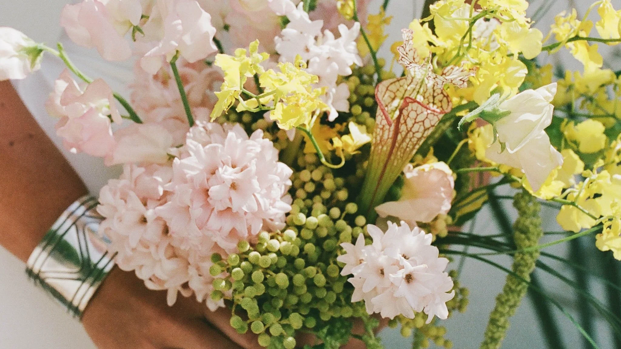 Bride holding flowers at Southern California wedding.