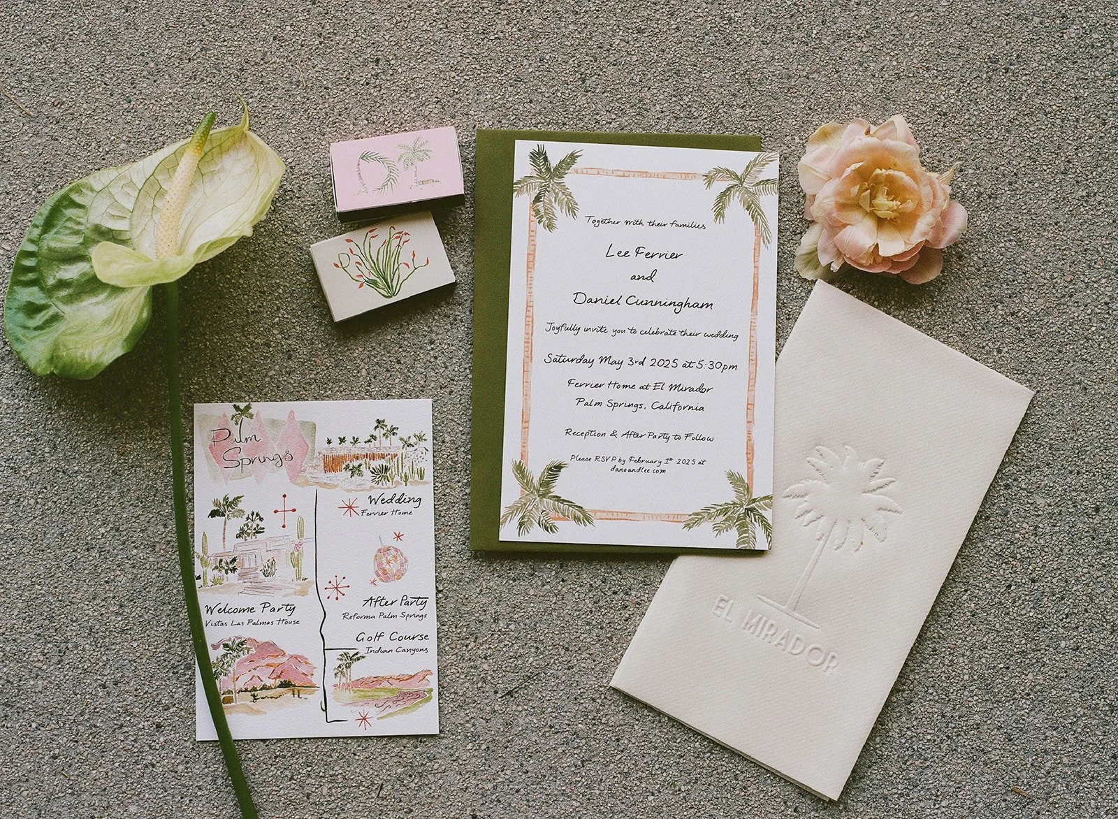 Custom wedding stationery designed for a Palm Springs wedding.