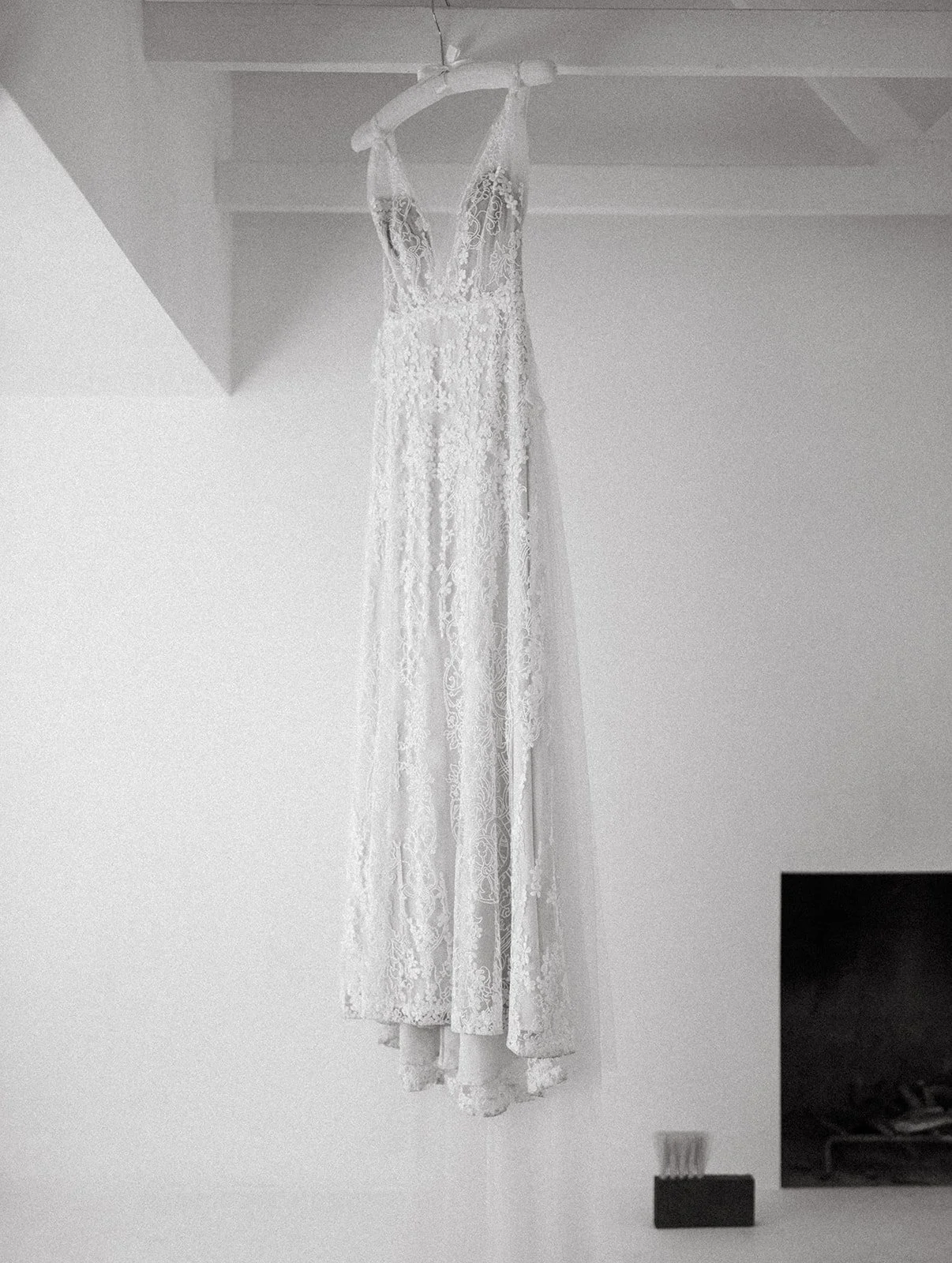Bridal gown displayed in a minimalist Joshua Tree wedding setting.
