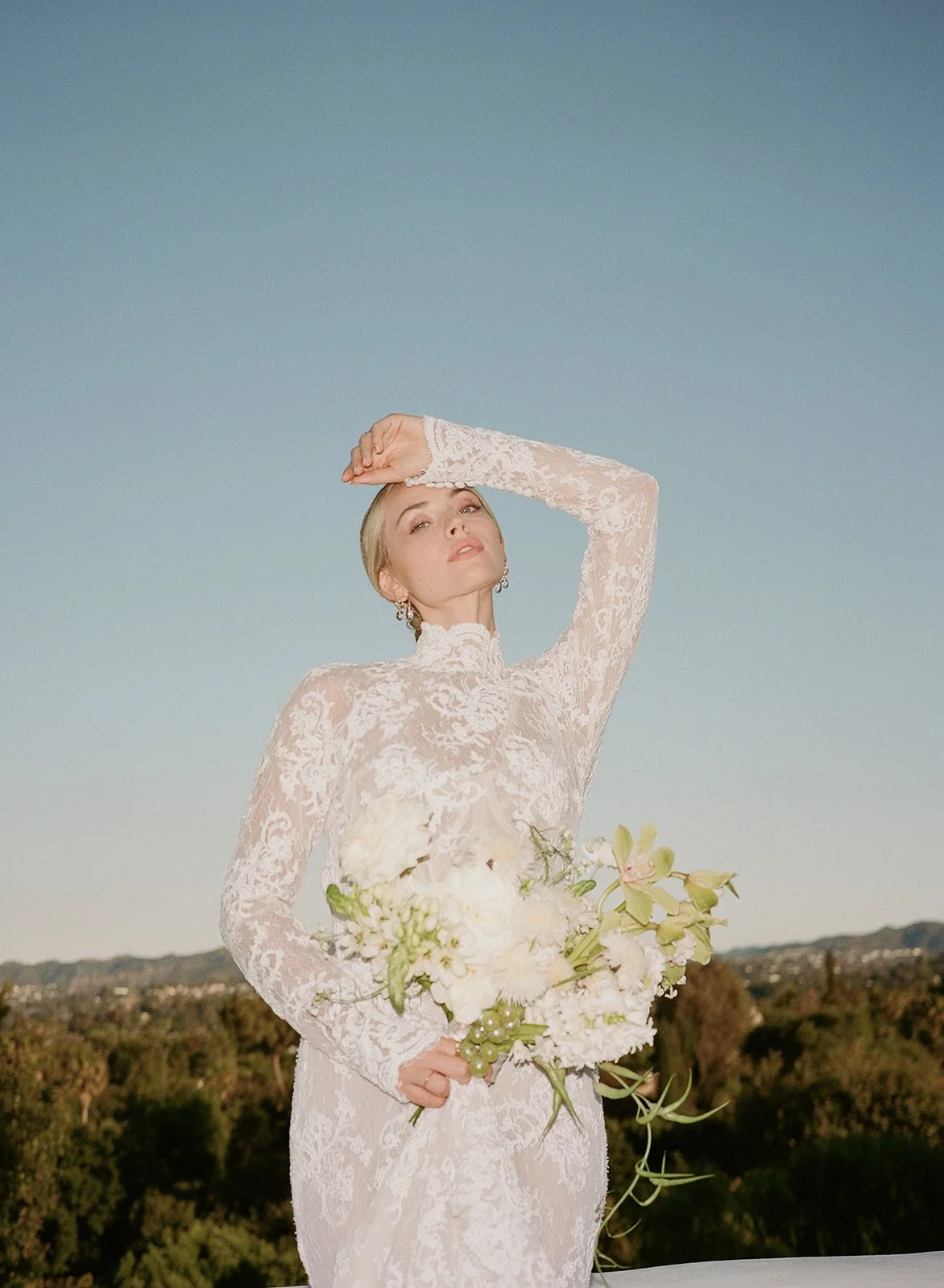 Modern bridal portrait overlooking the California landscape.