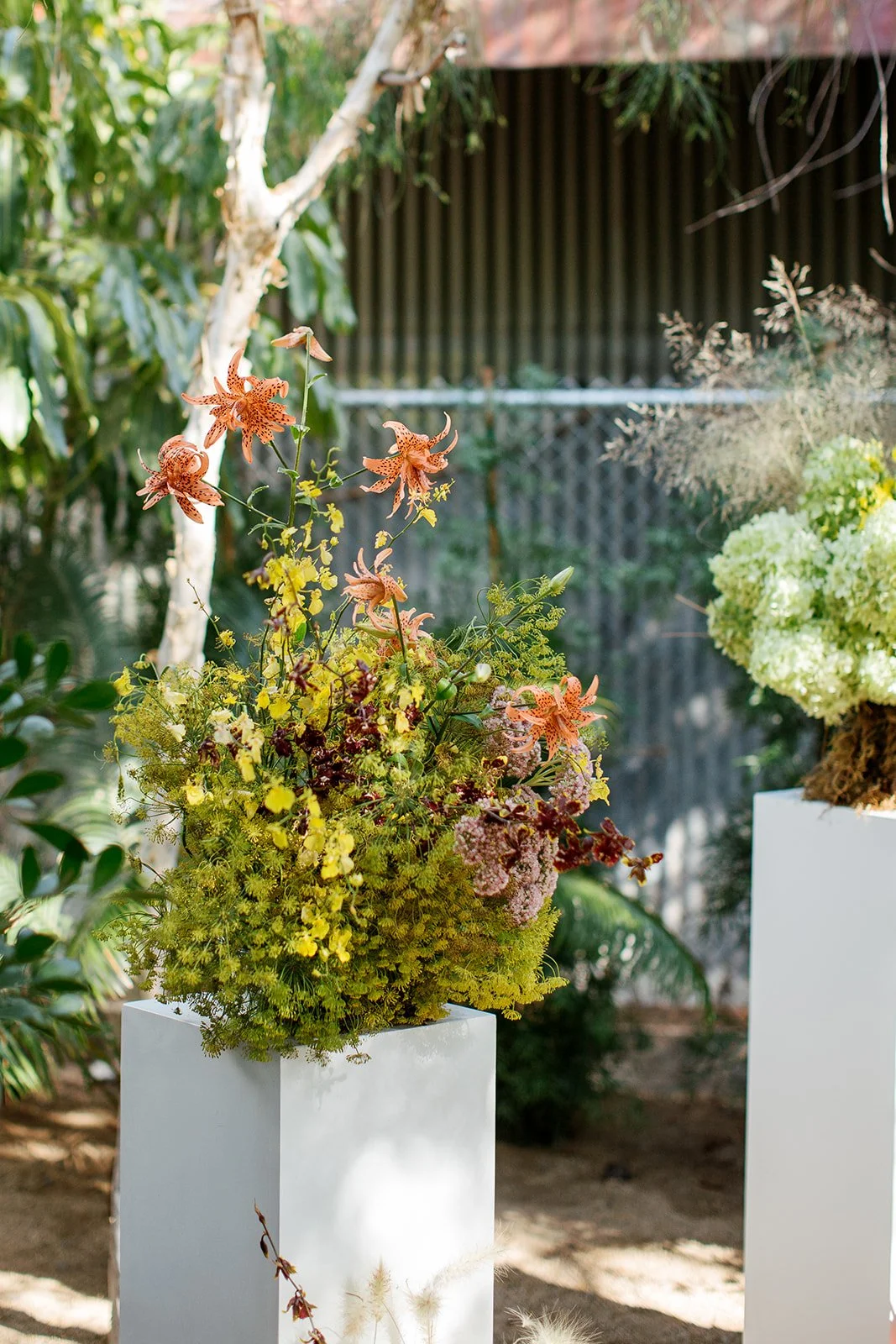 Garden ceremony setup at a Los Angeles restaurant wedding.