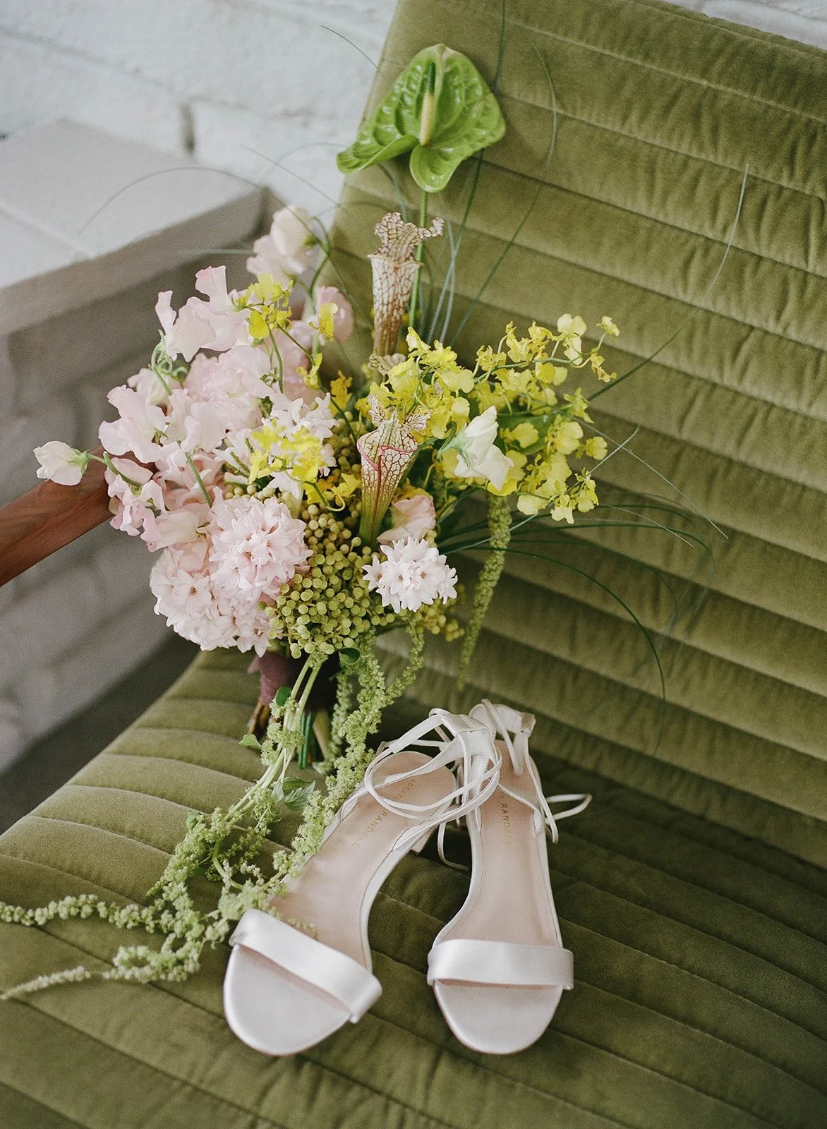 Bridal bouquet and shoes at a Palm Springs wedding.