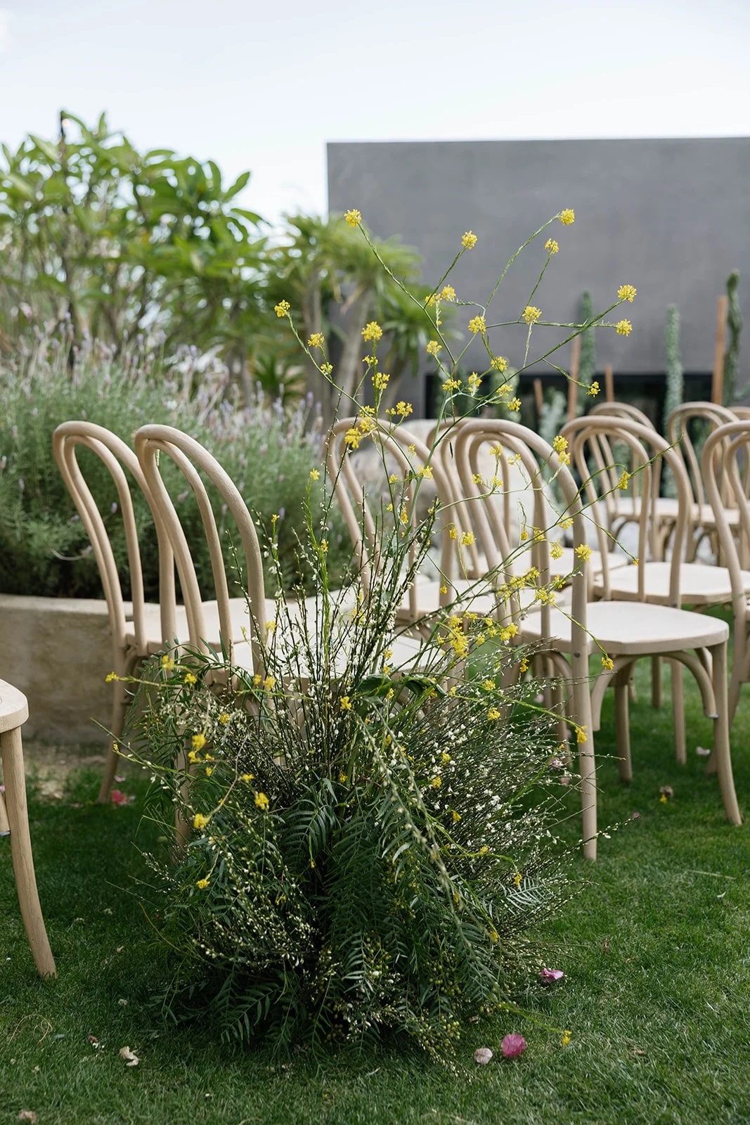 Outdoor ceremony seating designed by a Palm Springs wedding planner.