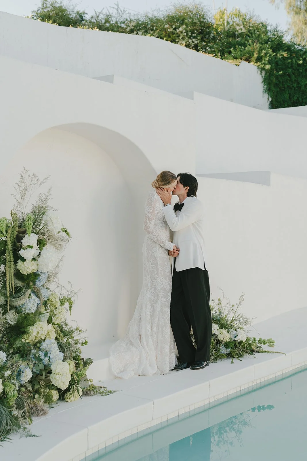 Romantic couple portrait at a luxury California wedding ceremony.