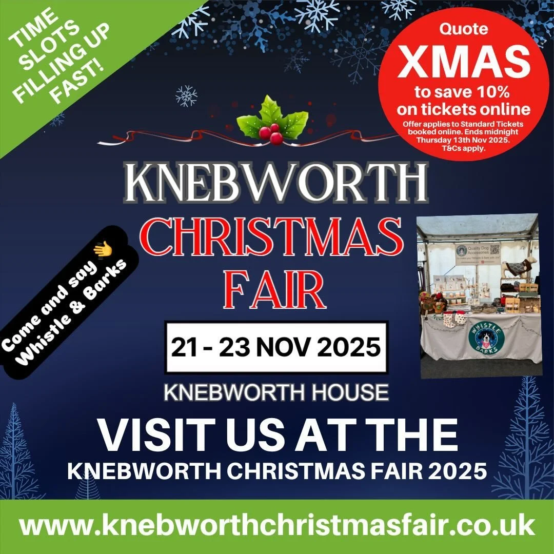 🐾✨ Whistle &amp; Barks are paws-itively excited to be at the Knebworth Christmas Fair! ✨🐾
Come along and support your local dog accessory boutique. 🎄💛
We&rsquo;ve got all the Christmas gifts your furry friends could dream of &mdash; from cosy jum