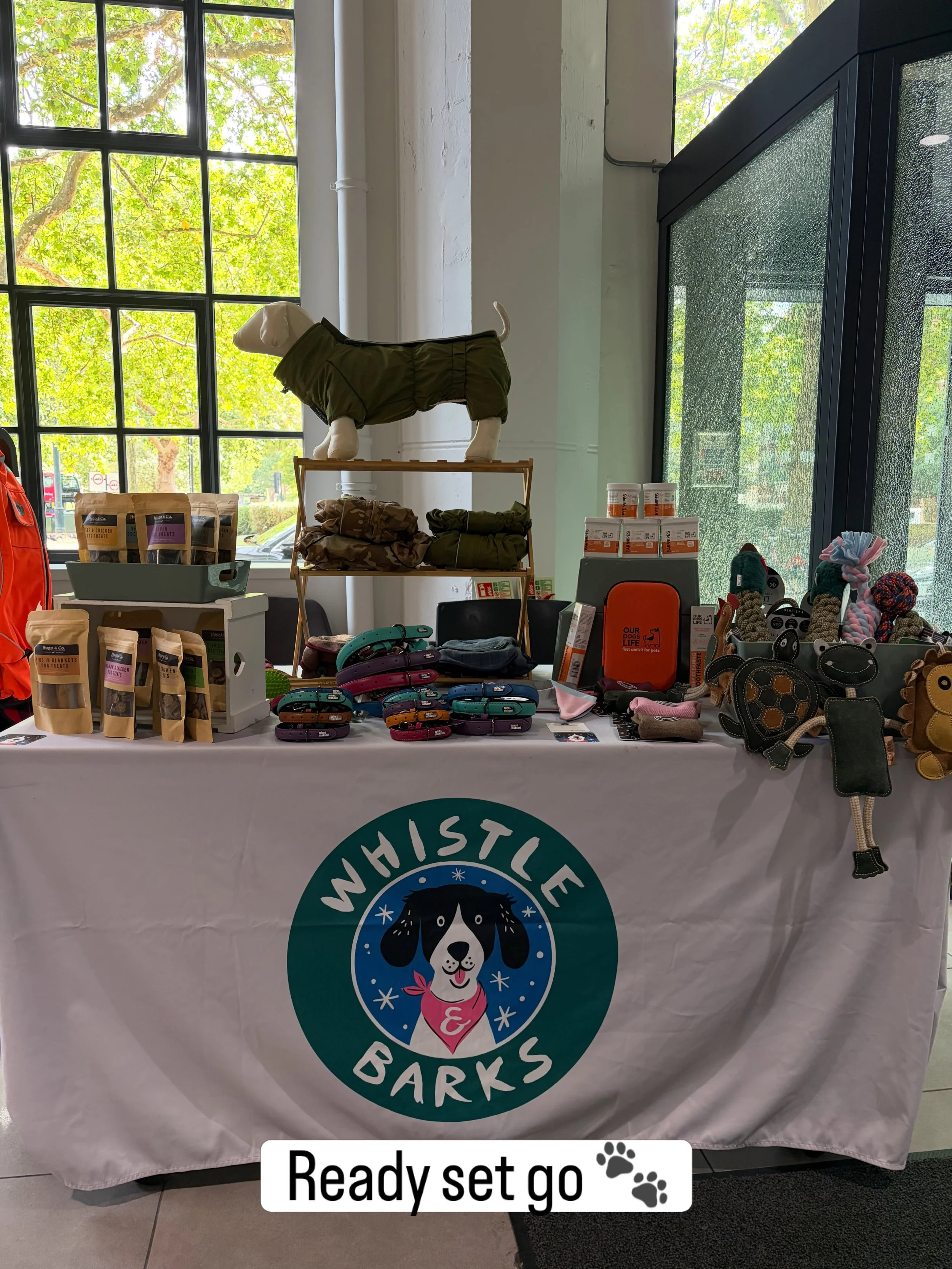 🐾 We&rsquo;re popping up in the lobby at Dunnhumby London today! Come say hi, browse our goodies, and treat your furry best friend. 💛 #WhistleAndBarks #dogaccessories #dogboutique #vendorbookinguk