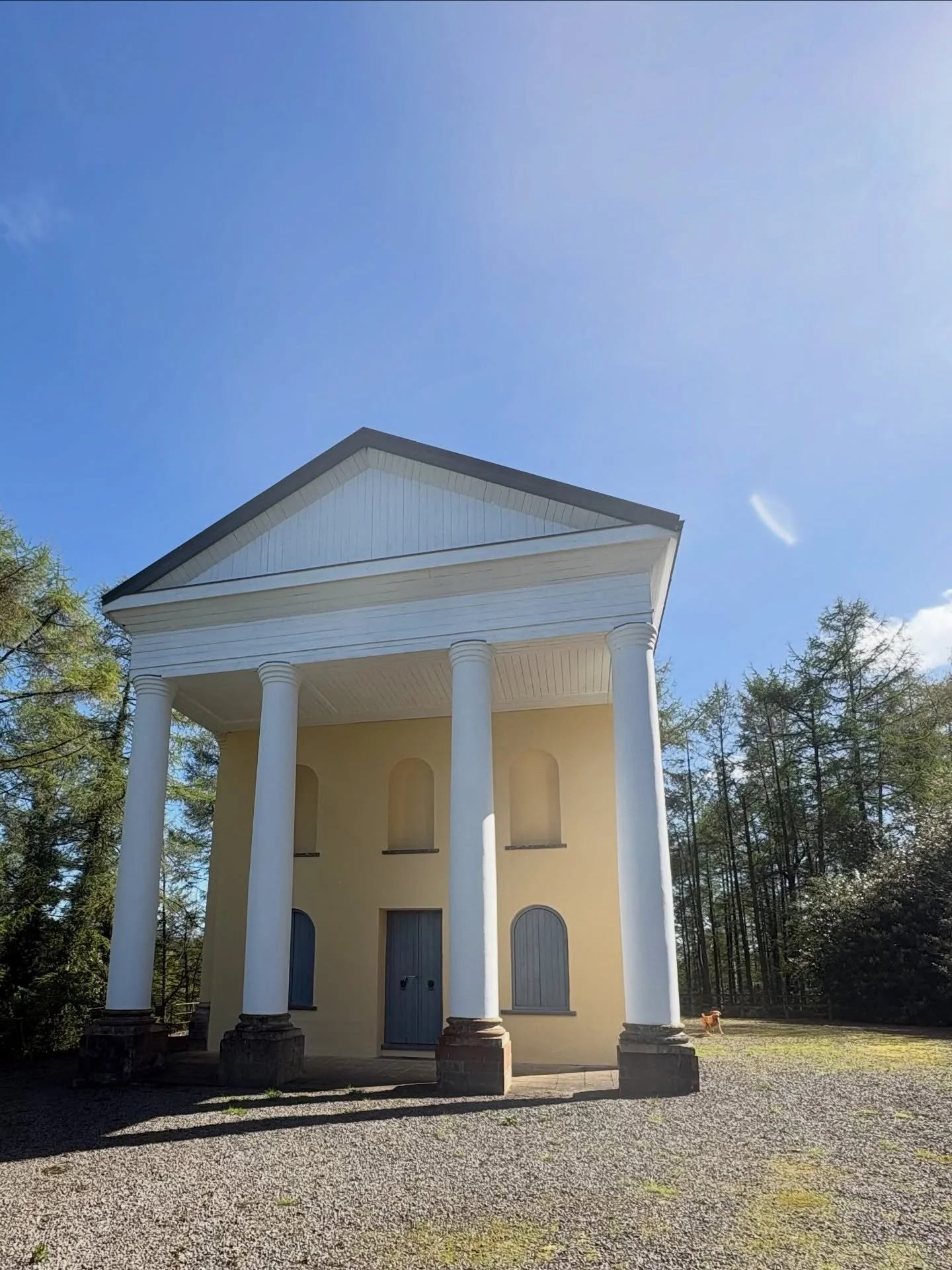 Lovely dog walk in the Easter sun. Holwell Temple on the Castle Hill estate, Filleigh, North Devon.
