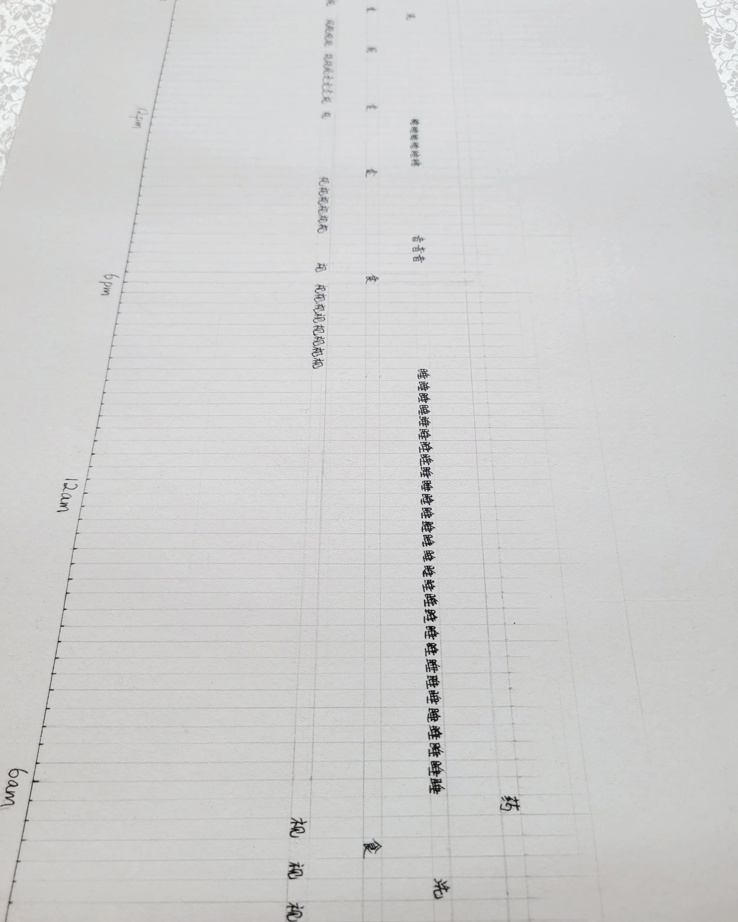 A Week of Grandpa's Life, 2025, ink pen on rice paper scroll, 40 x 310 cm
